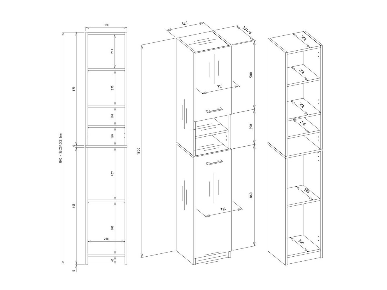 Стоящ шкаф за баня Mandeville 152 (Антрацит + Artisan дъб)