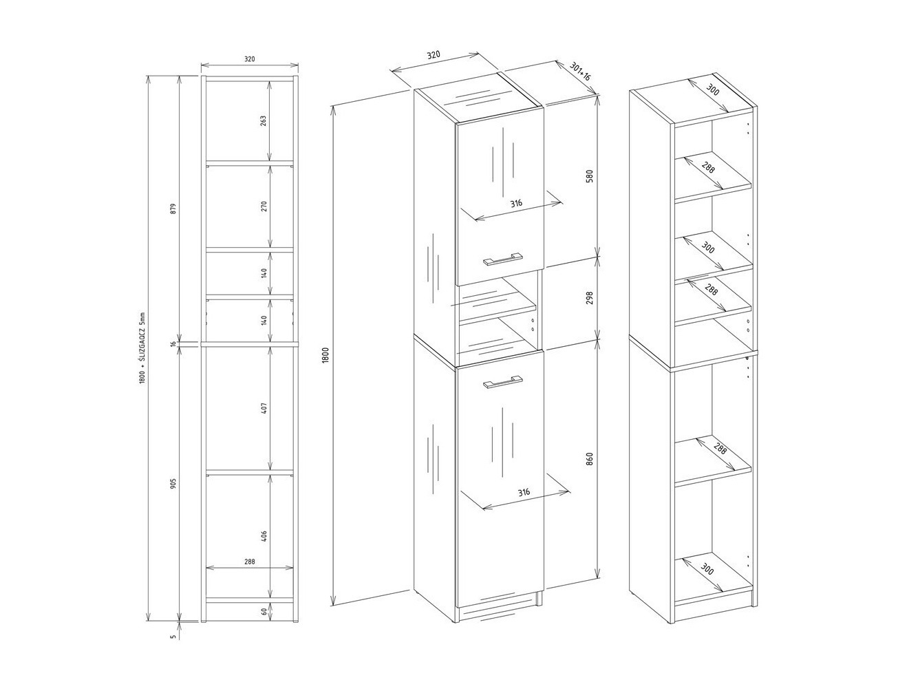 Стоящ шкаф за баня Mandeville 152 (Бял + Бял gloss)