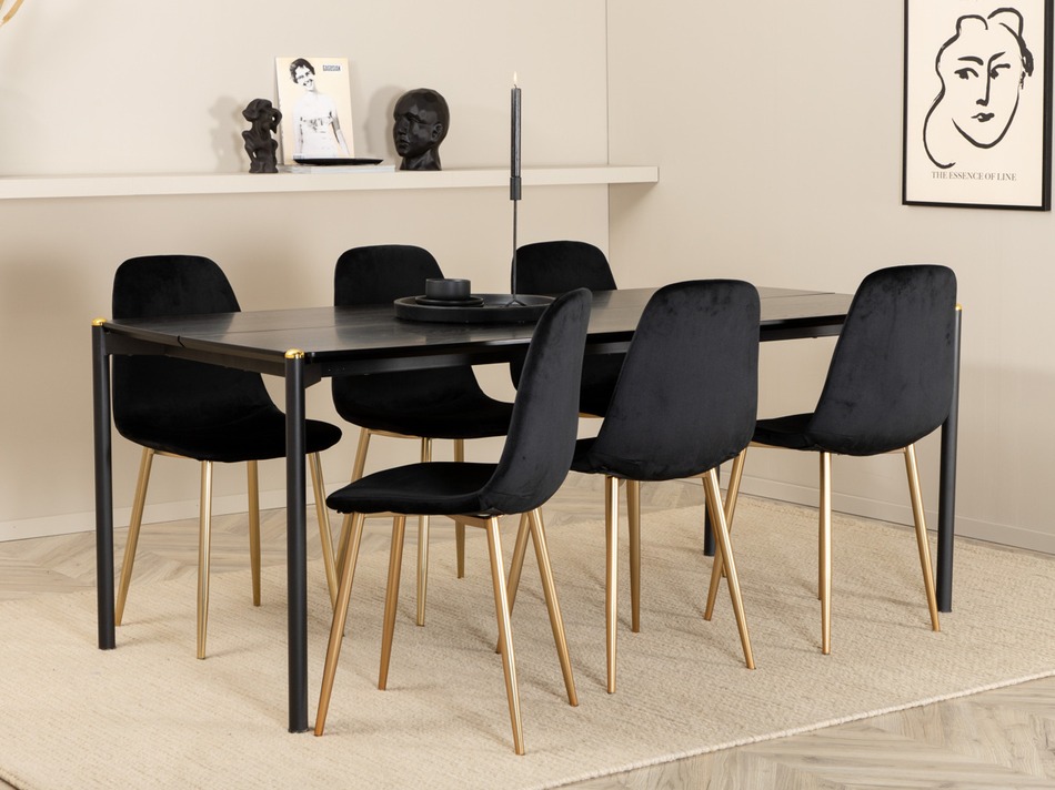 Маса и столове за трапезария Dallas 5016 (Черен + Златно)