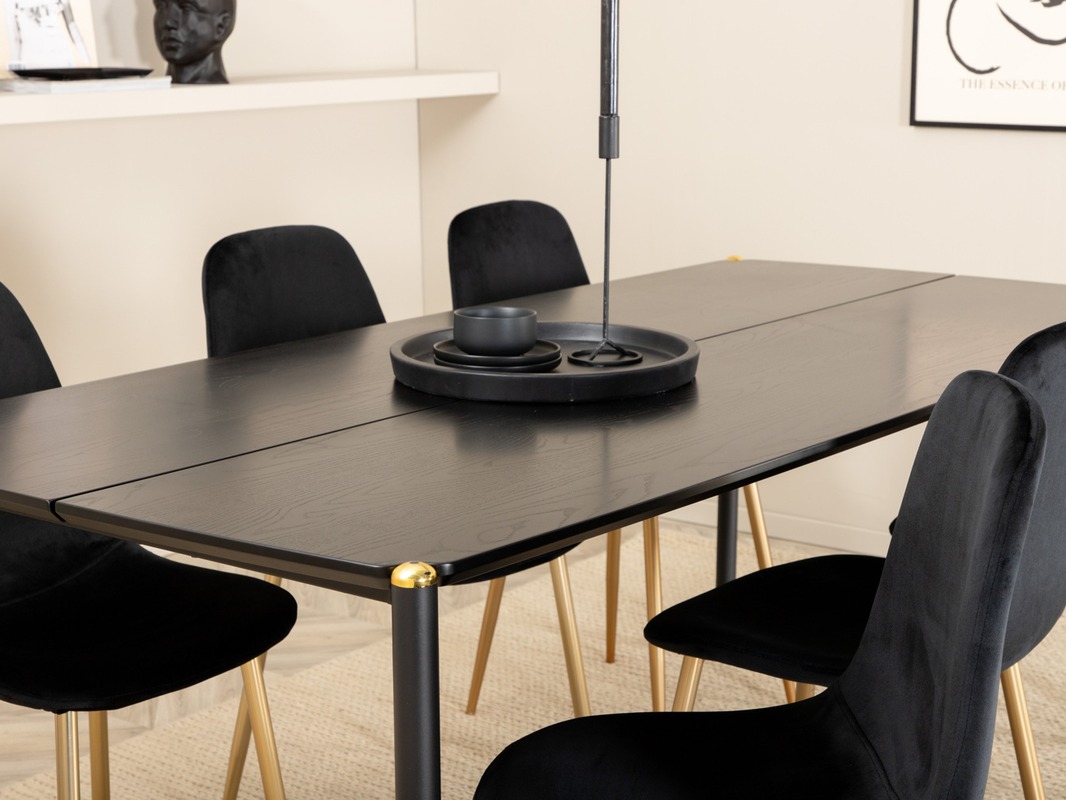 Маса и столове за трапезария Dallas 5016 (Черен + Златно)