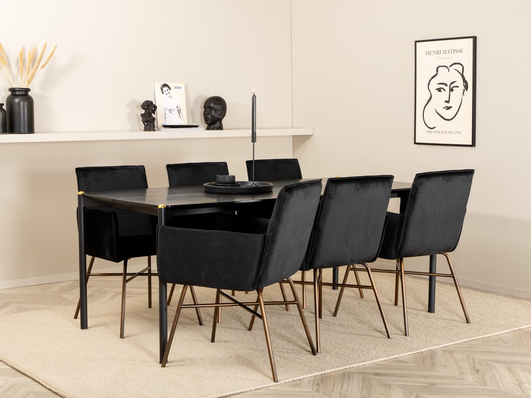 Маса и столове за трапезария Dallas 5034 (Черен + Мед)