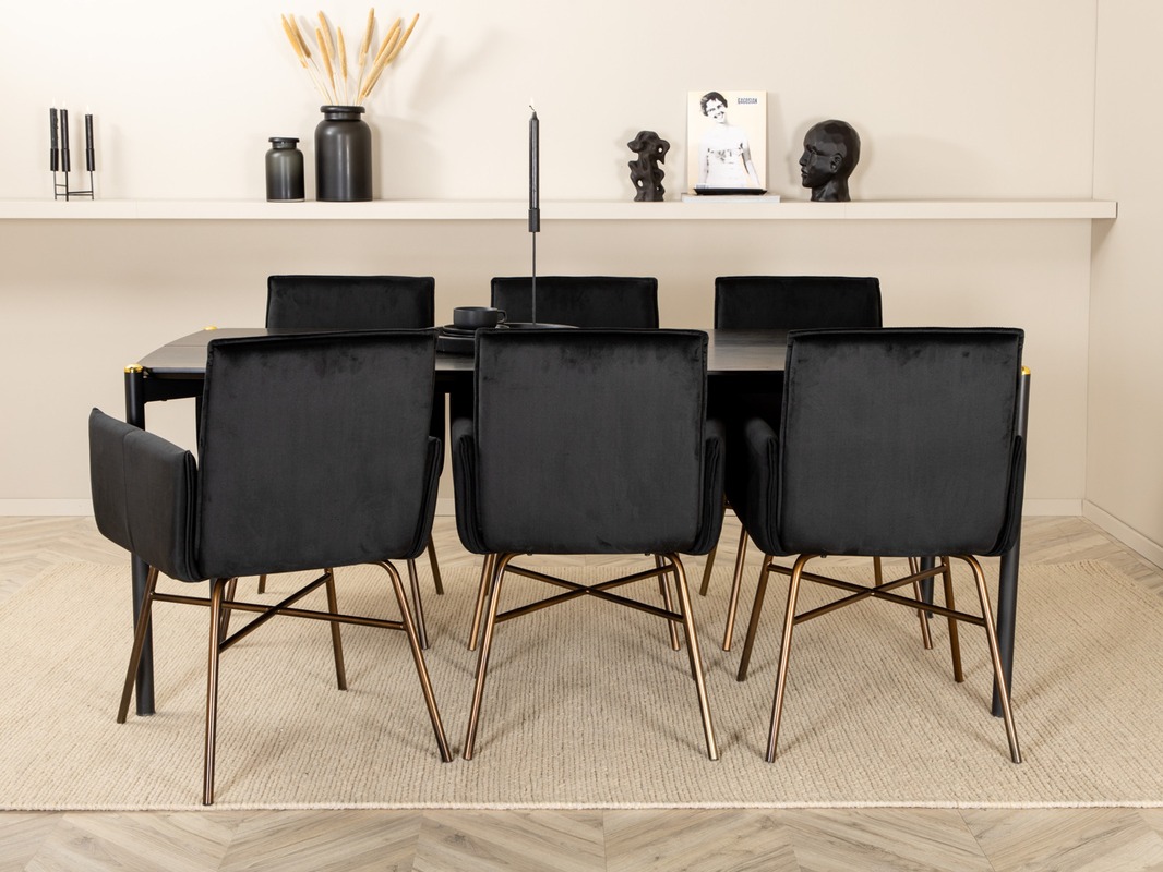 Маса и столове за трапезария Dallas 5034 (Черен + Мед)