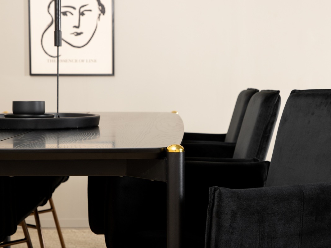 Маса и столове за трапезария Dallas 5034 (Черен + Мед)