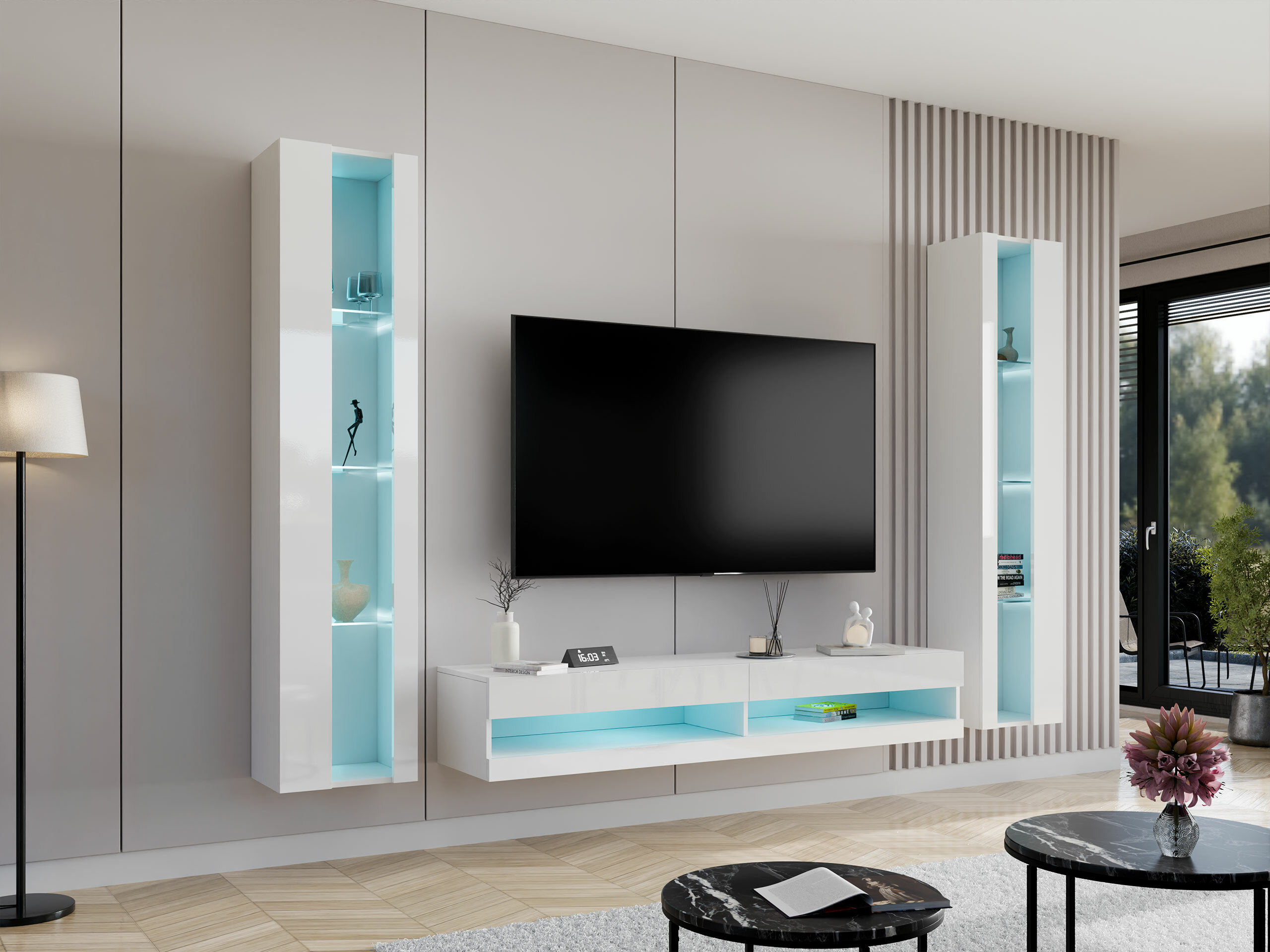 Комплект за хол Vilrin V (Бял + Бял гланц)