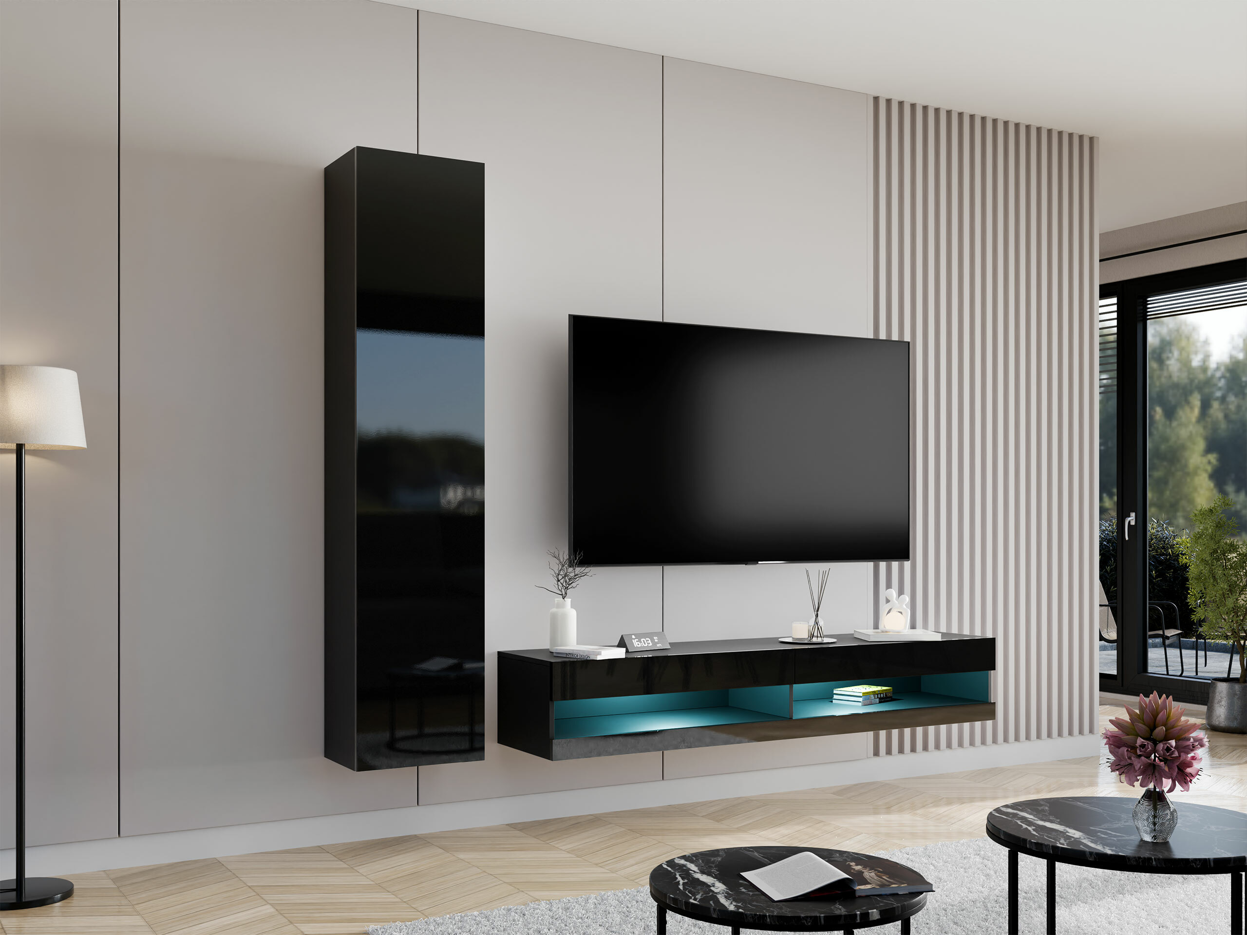 Комплект за хол Vilrin VI (Черен + Черен гланц)