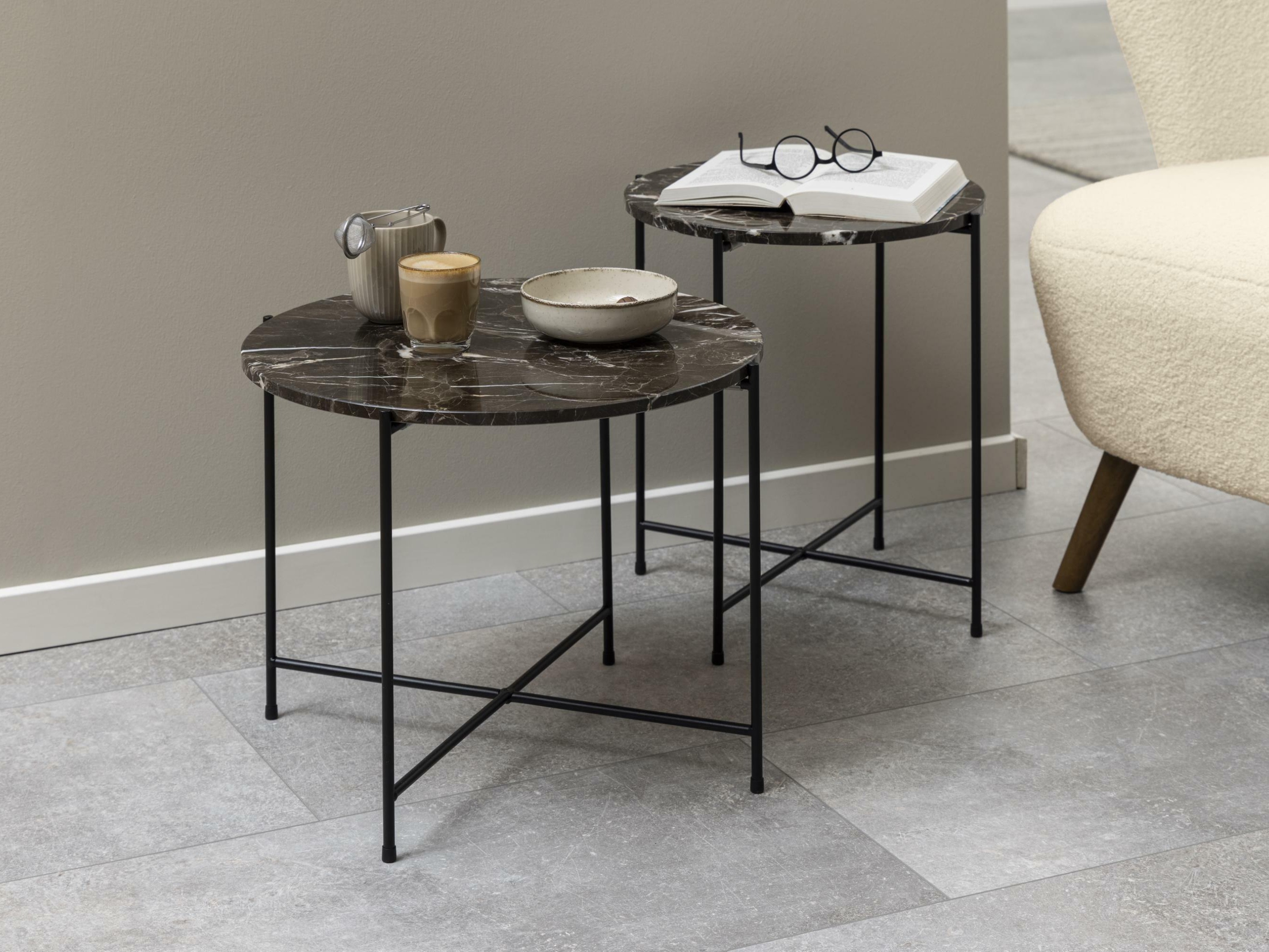 Помощна масичка Norsica 608 (Кафяв мрамор + Черен)