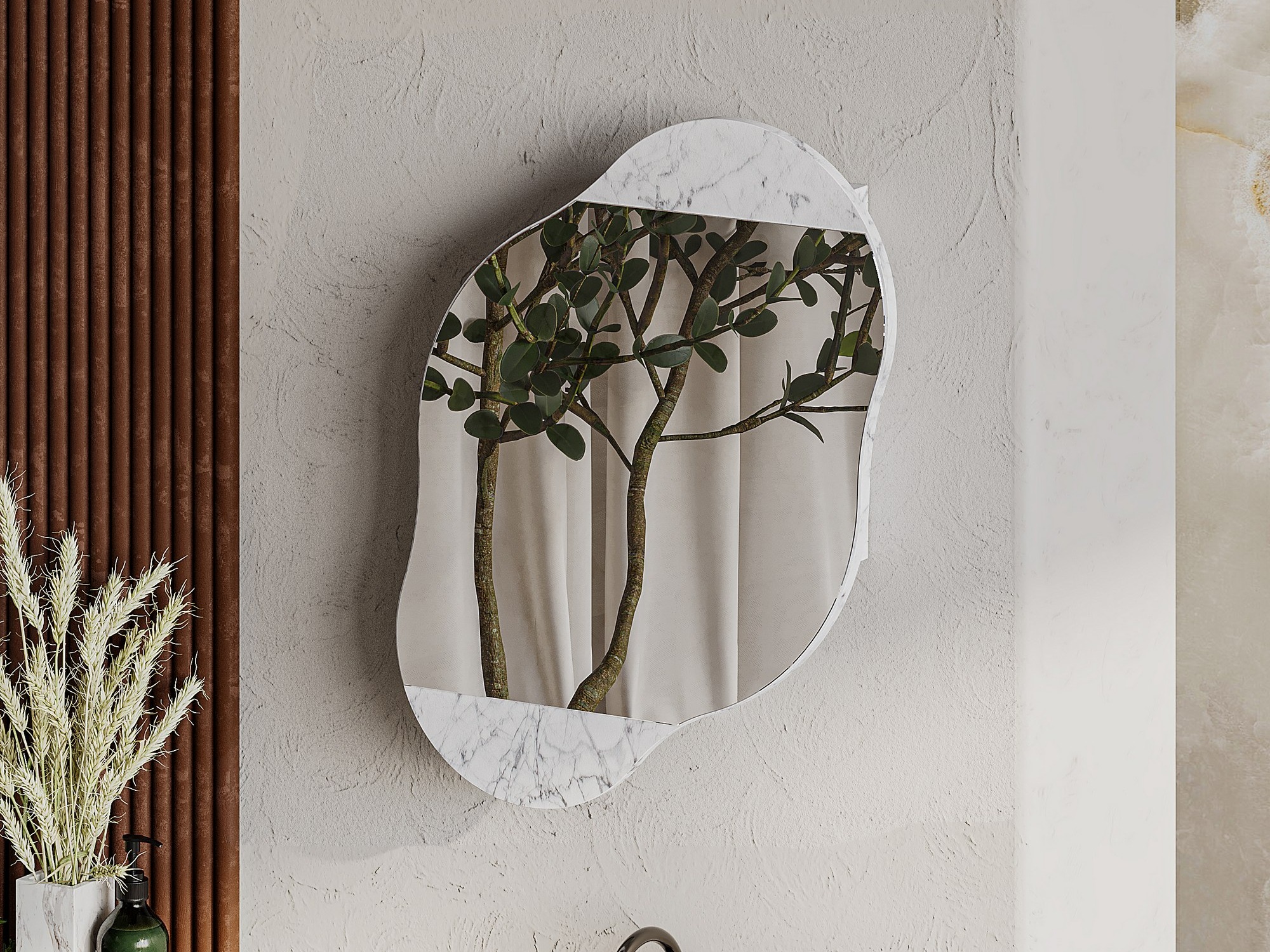 Шкаф за баня с огледало Kailua 2711 (Бял мрамор)