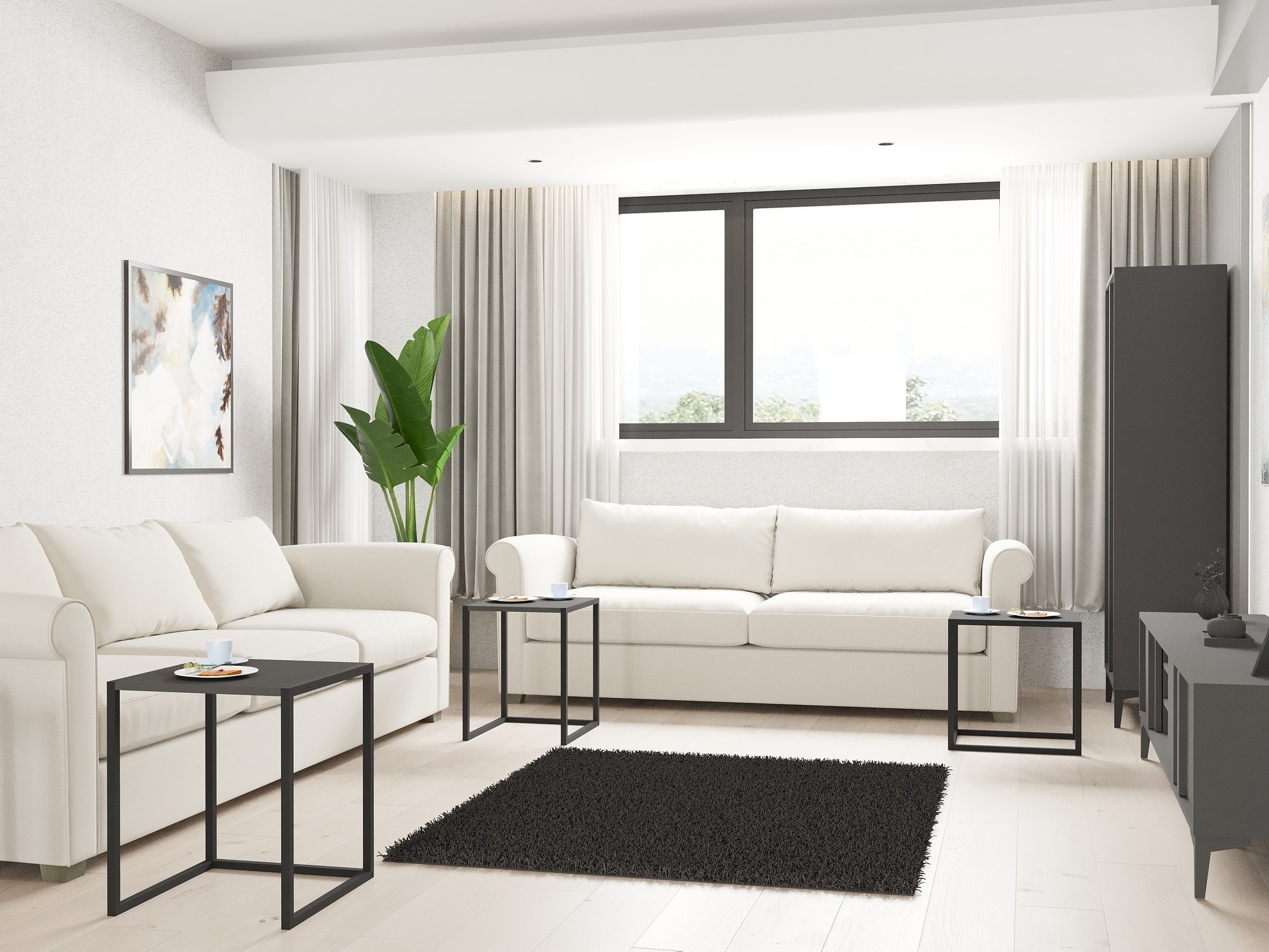 Комплект помощни маси Kailua 2721 (Черен + Антрацит)