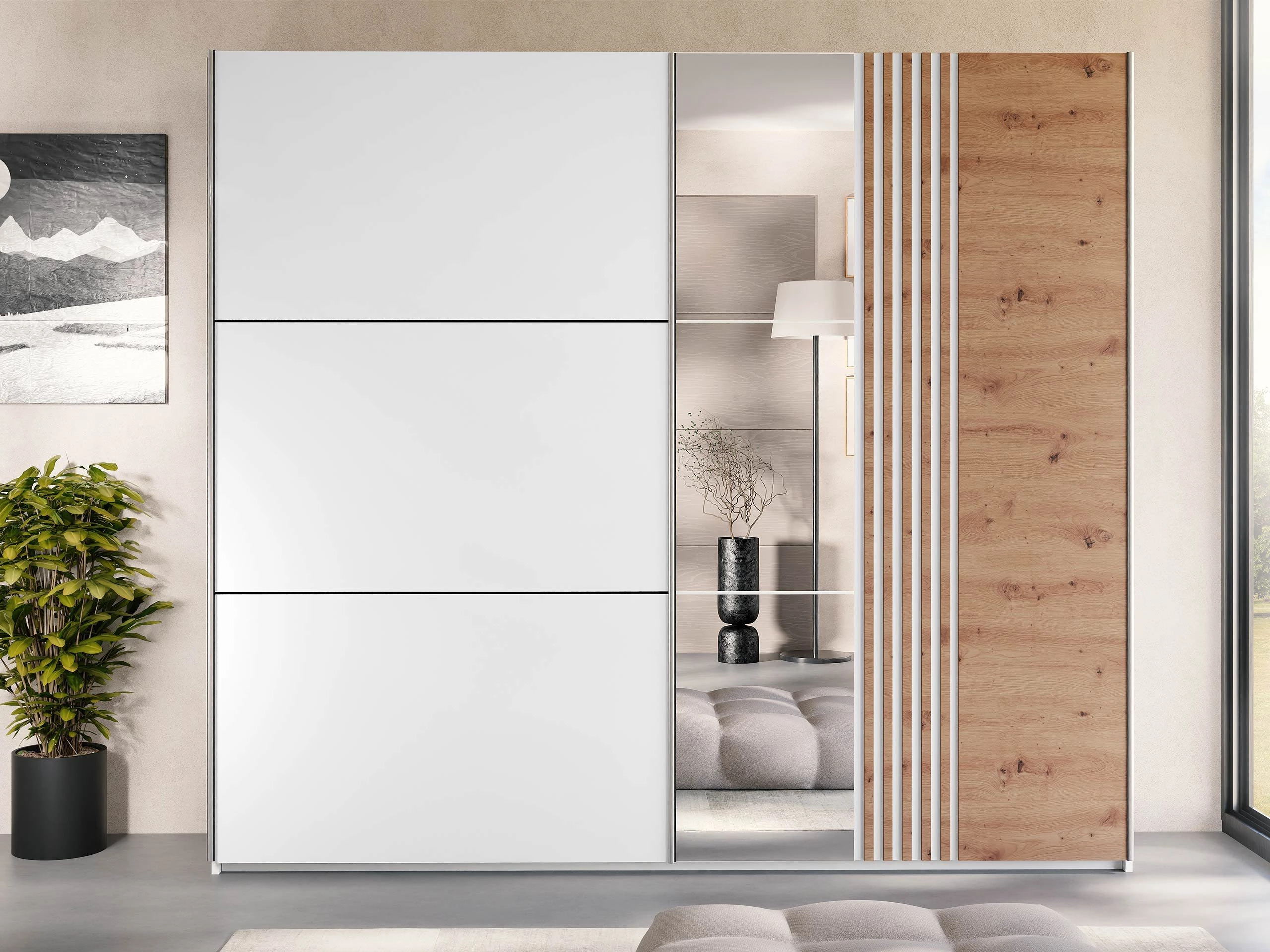 Гардероб Honolulu 254 (Бял + Дъб уотан)