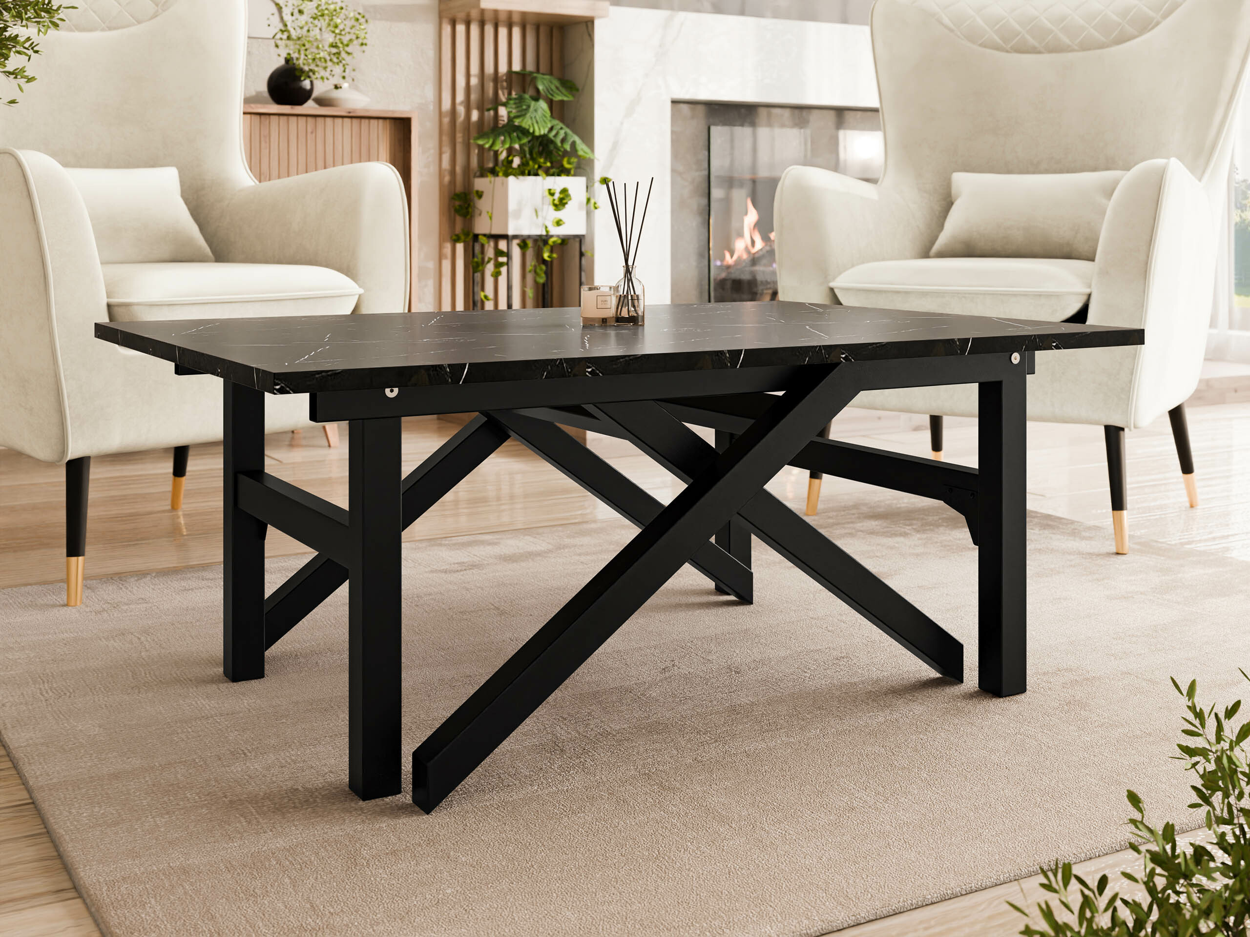 Трансформираща се масичка за кафе Oswego 151 (Черен мрамор + Черен)