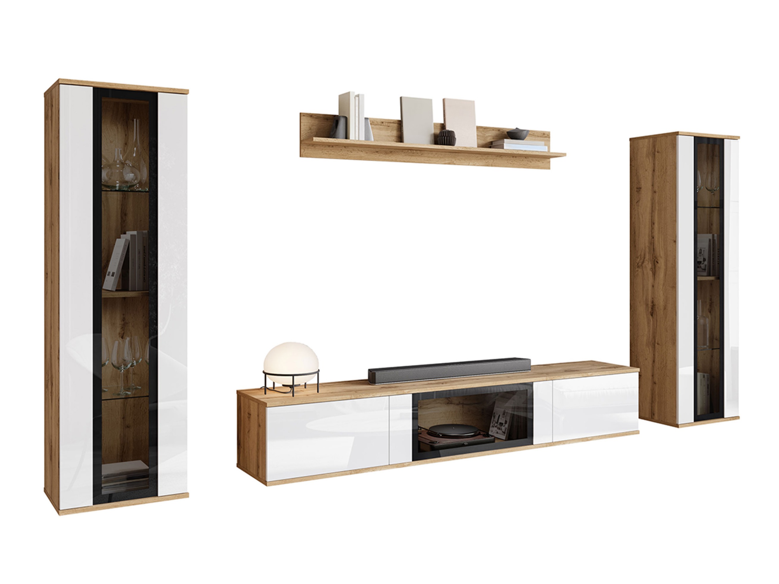 Комплект за хол Torcame 103 (Дъб уотан + Бял гланц)