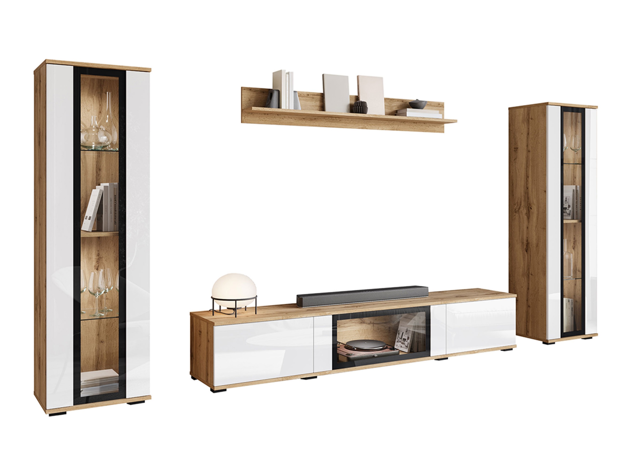 Комплект за хол Torcame 103 (Дъб уотан + Бял гланц)