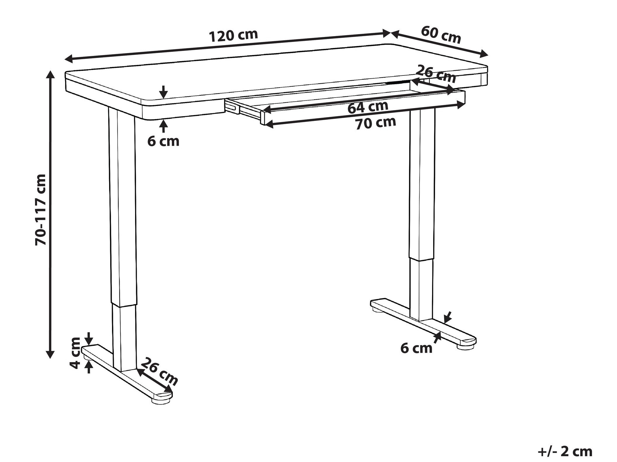 Офис бюро с регулируема височина Berwyn 2994 (Черен + Светлокафяво)