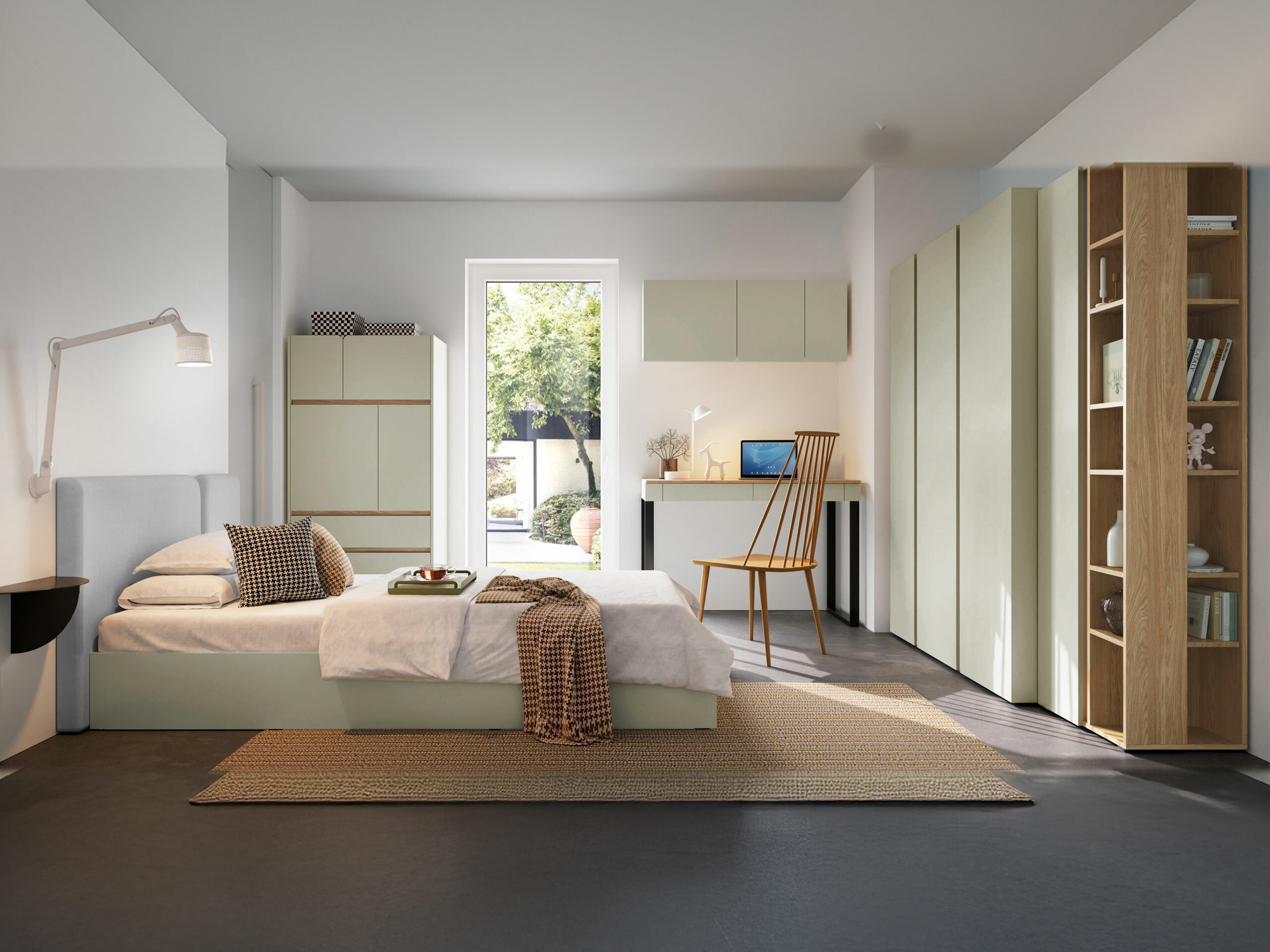 Етажерка Fiosono 104 (Пепеливо зелен + Дъб)