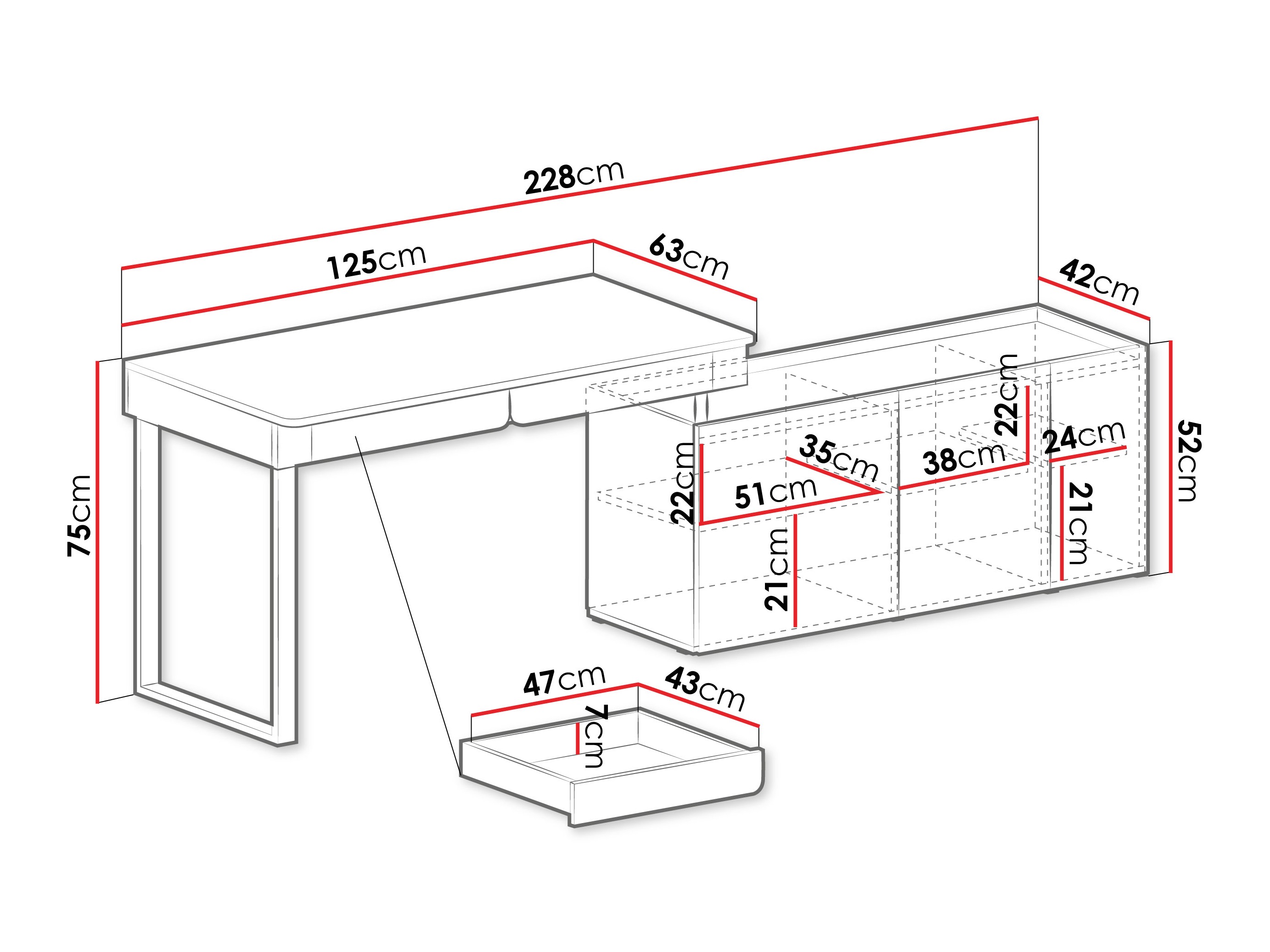 Ъглово офис бюро Fiosono 110 (Бежов + Светъл дъб)