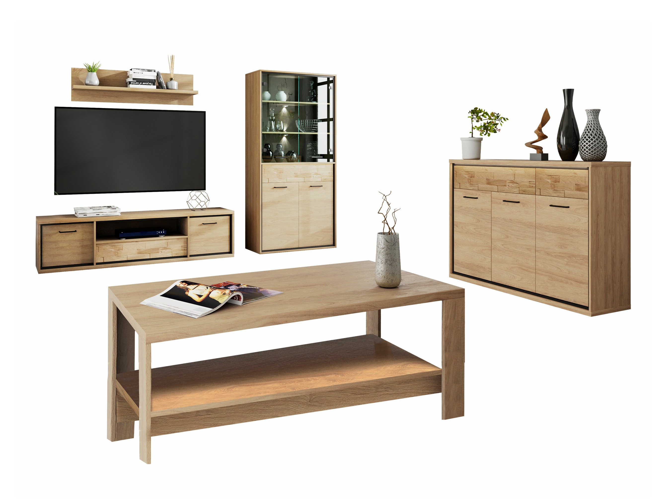 Комплект за хол Etrmoni 118 (Ярък дърво + Дъб)