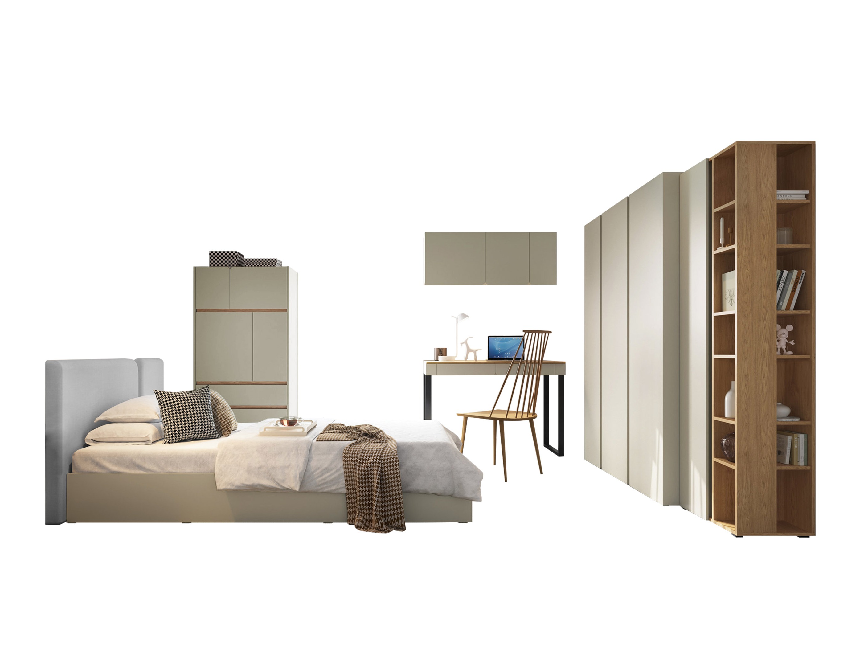 Комплект за спалня Fiosono 113 (Пепеливо зелен + Дъб)