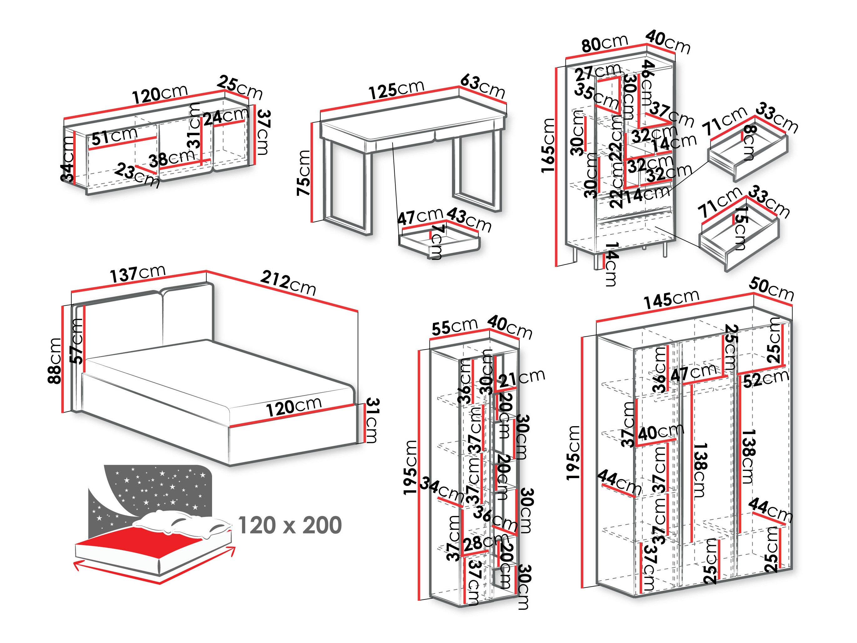 Мебелен комплект Fiosono 114 (Бежов + Светъл дъб)