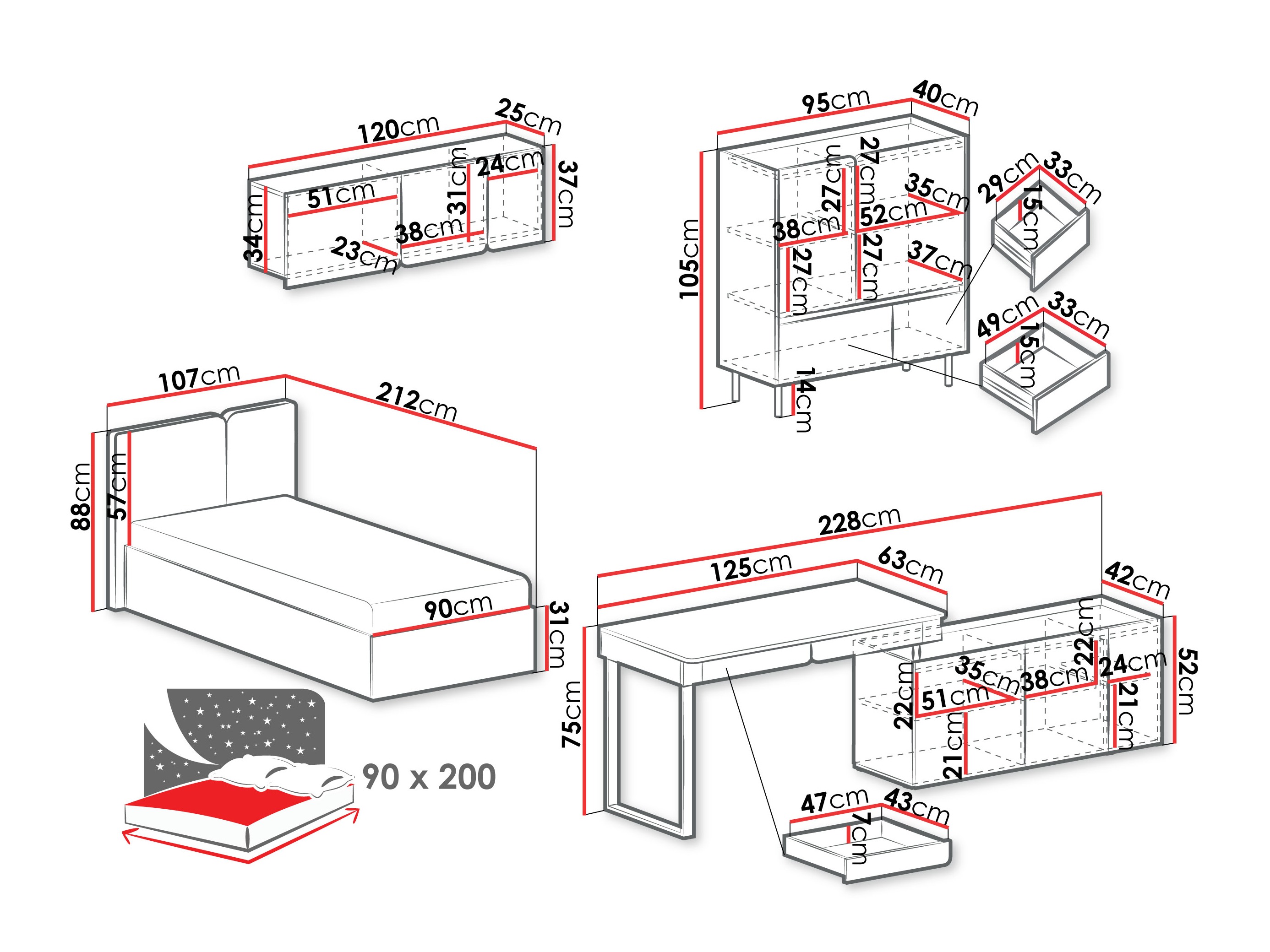 Мебелен комплект Fiosono 115 (Бежов + Дъб)
