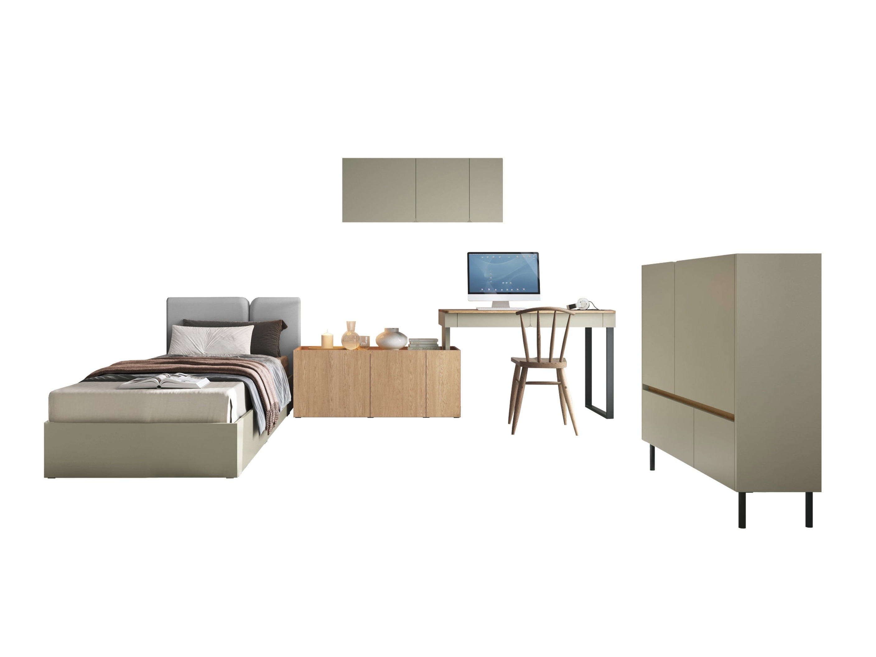 Мебелен комплект Fiosono 115 (Пепеливо зелен + Дъб)