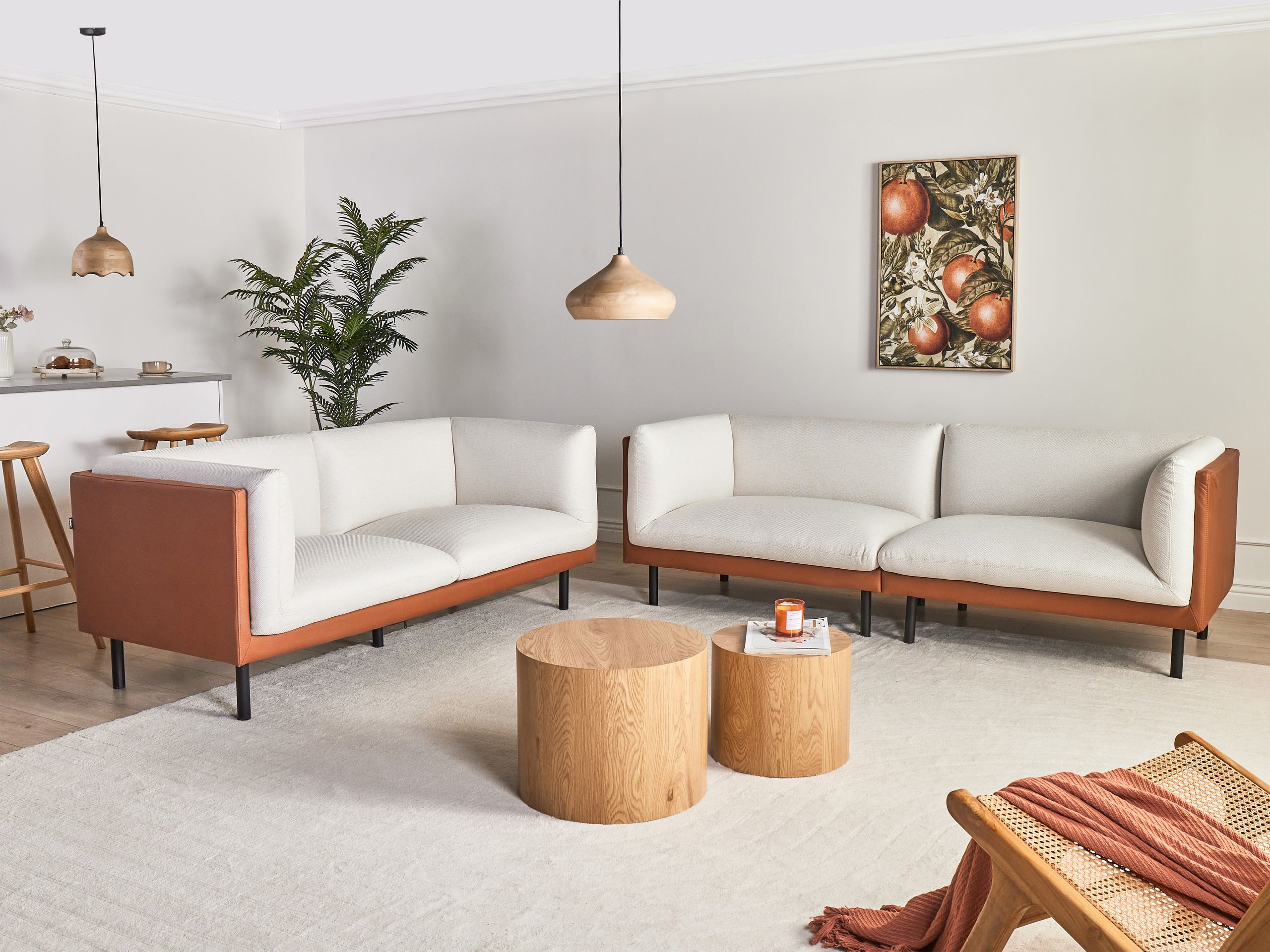 Комплект мека мебел Berwyn 3085 (Бял + Кафяв)