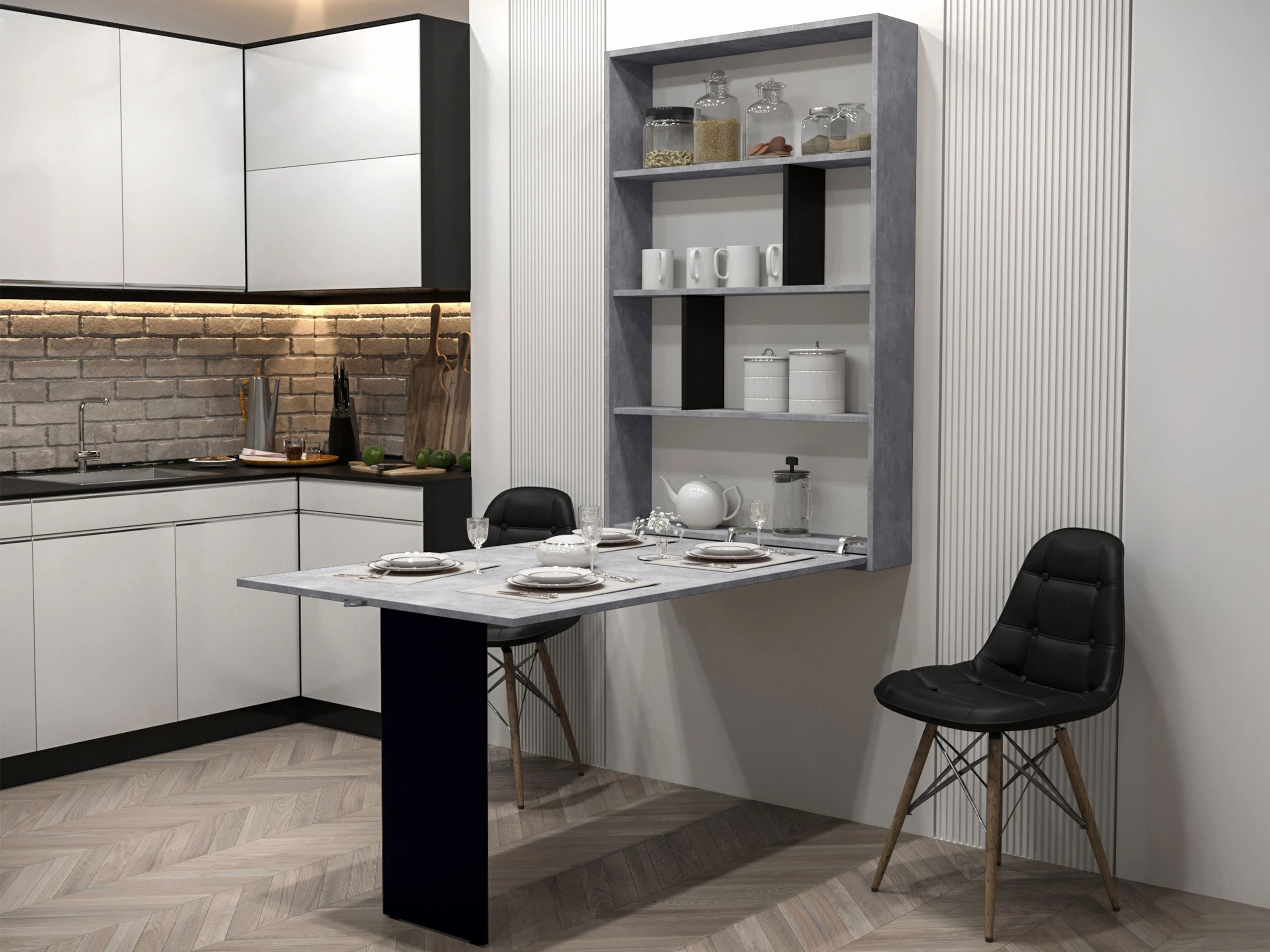 Сгъваема маса Pinis III (Черен + Бетон)