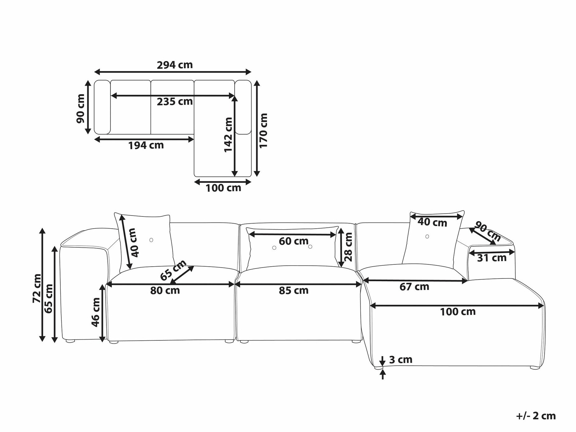 Ъглов диван Berwyn 1311 (Тъмно сив)
