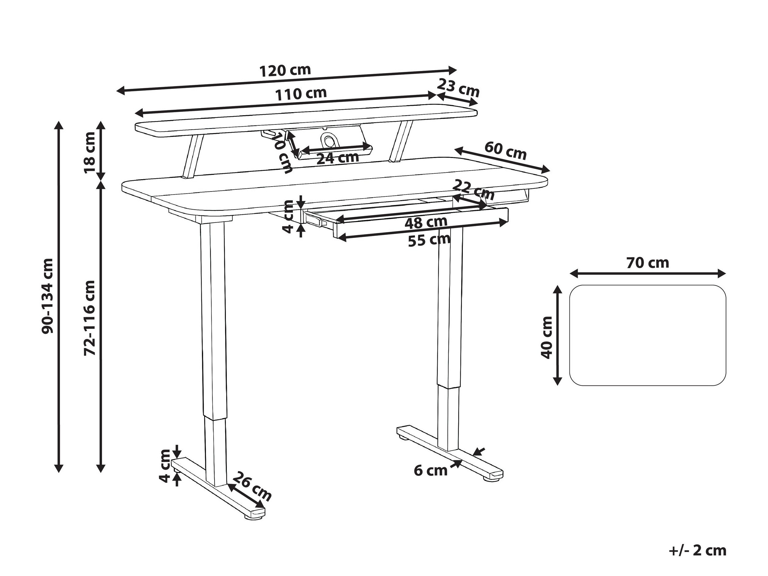 Офис бюро с регулируема височина Berwyn 3128 (Черен + Кафяв)