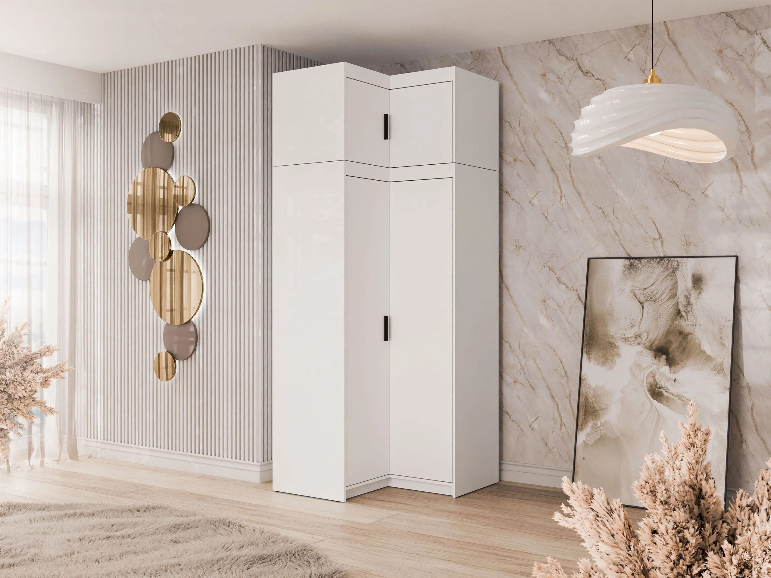 Ъглов гардероб Novduni 121 (Бял)