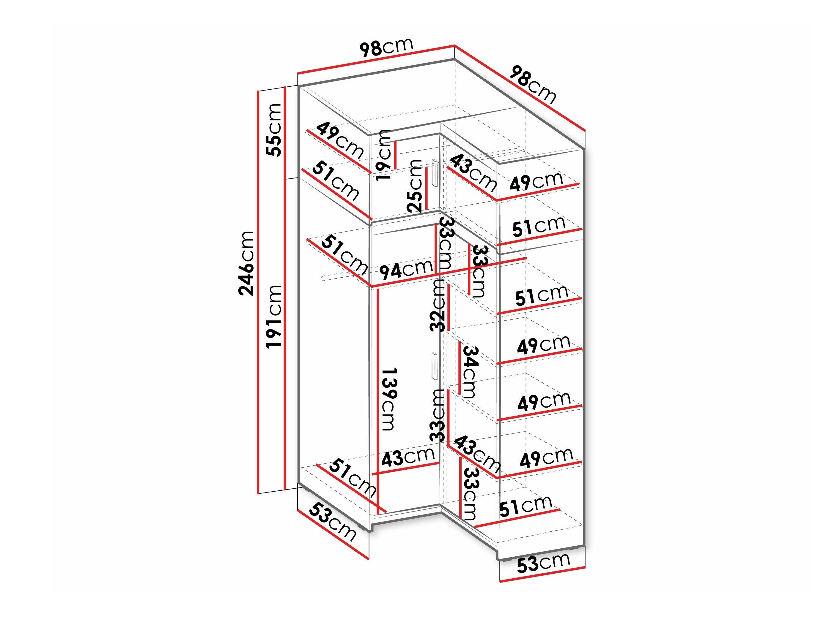 Ъглов гардероб Novduni 121 (Бял)