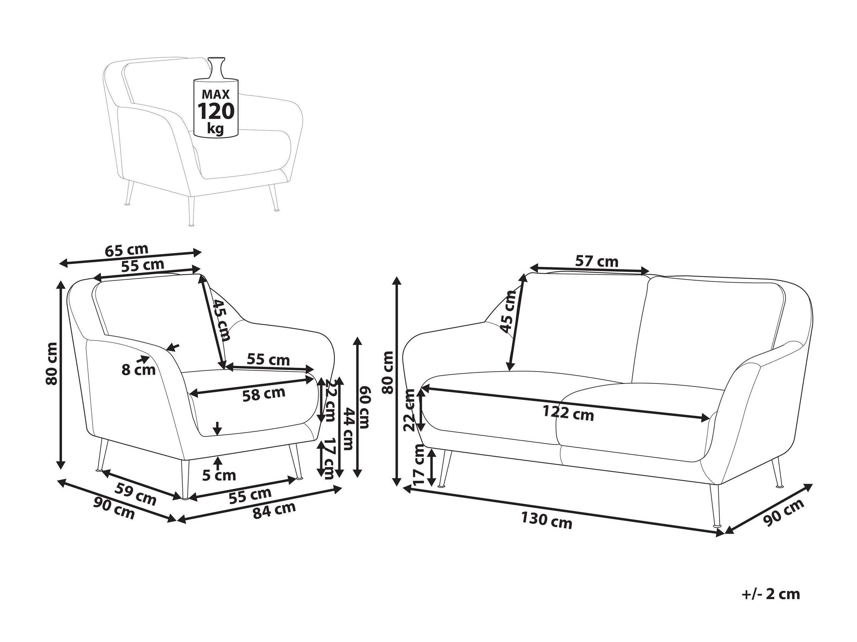 Комплект мека мебел Berwyn 3213 (Черен)