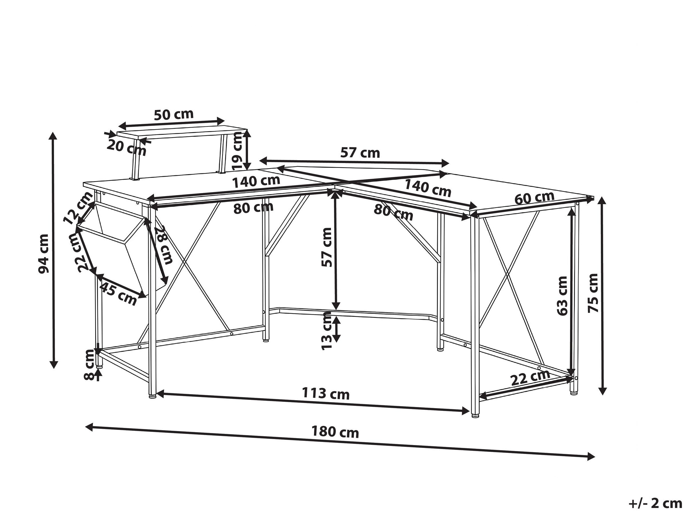 Ъглово офис бюро Berwyn 3218 (Черен)
