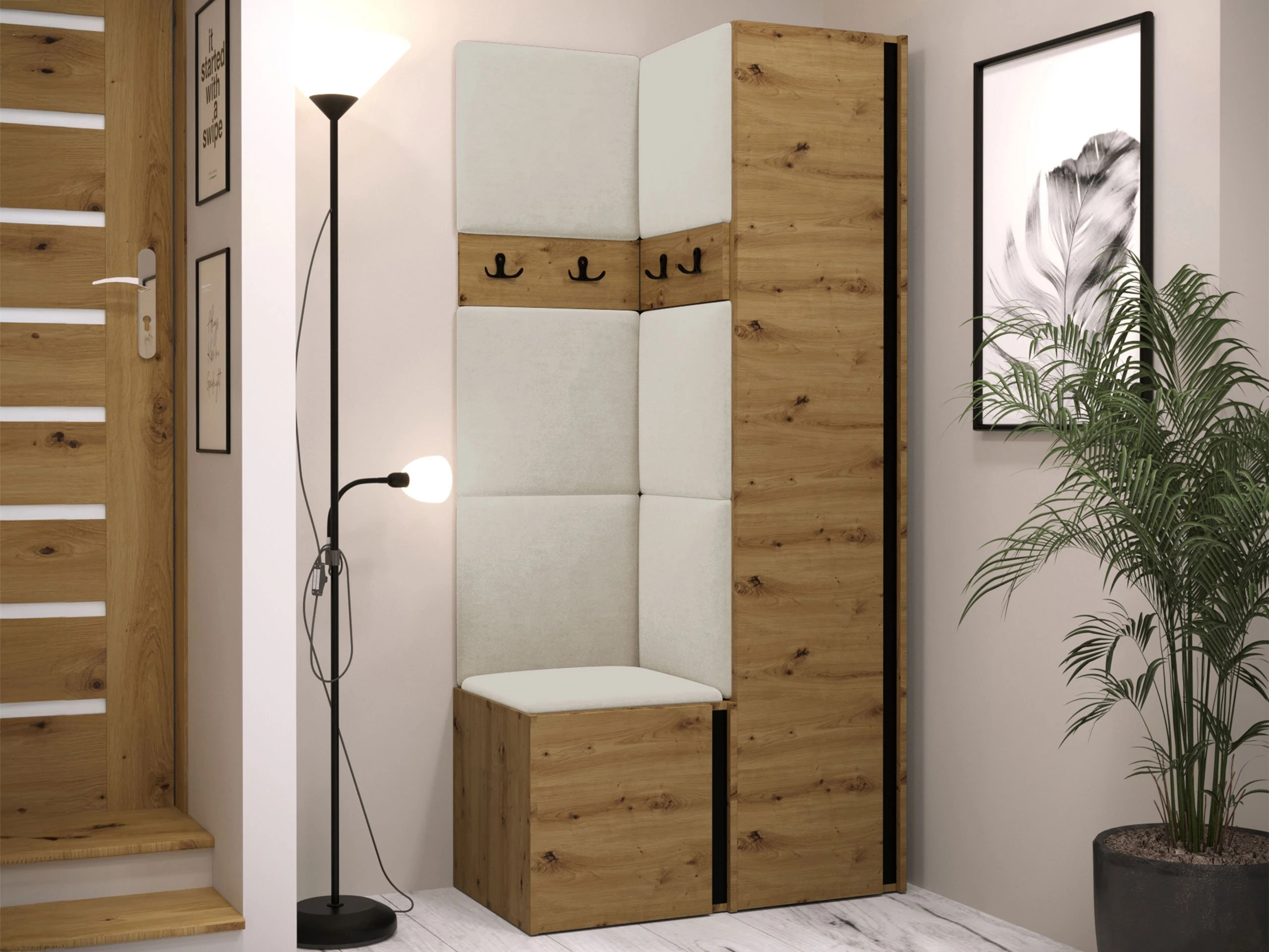 Комплект за антре Pinis XXIV (Artisan дъб + Черен)