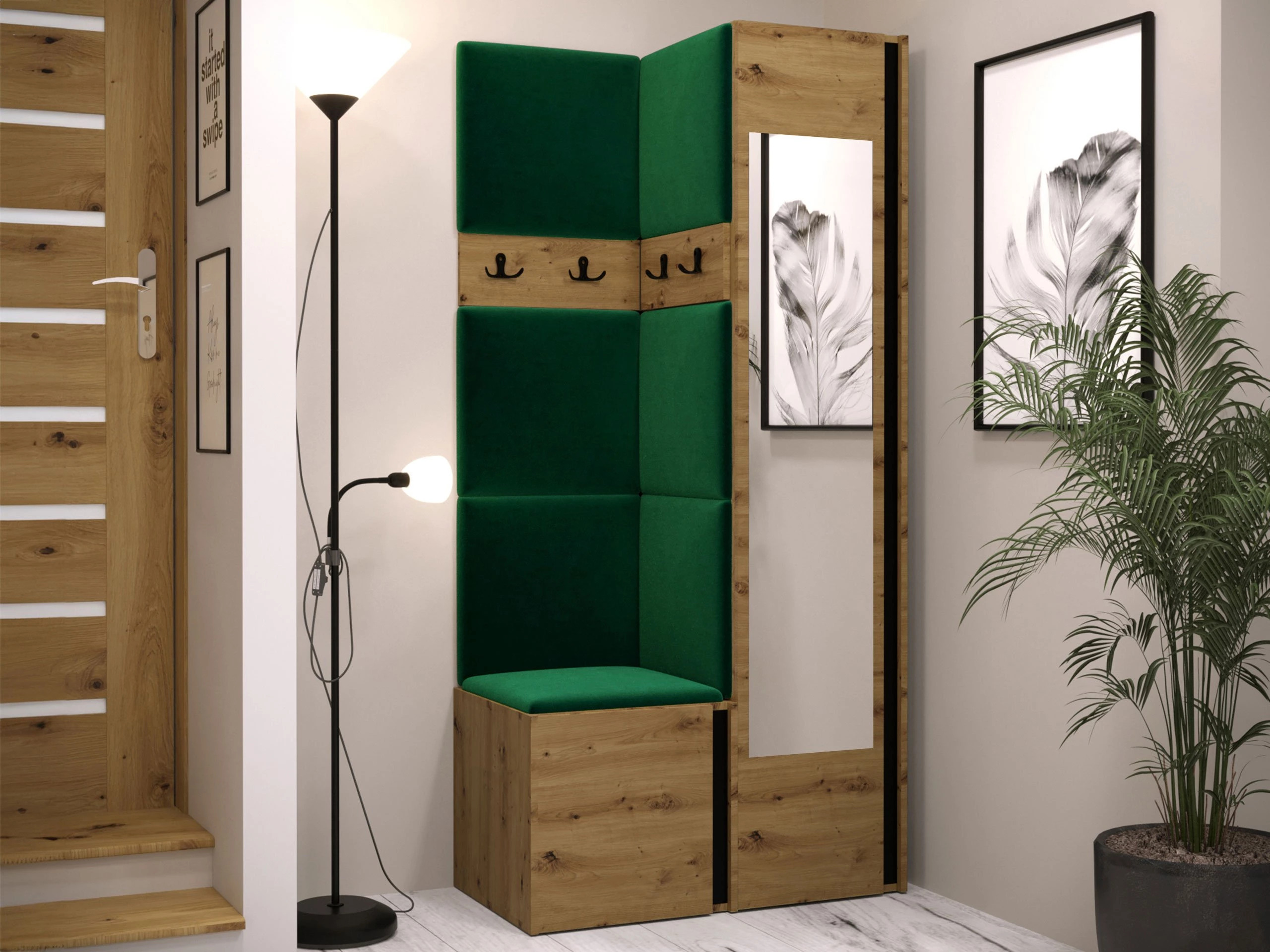 Комплект за антре Pinis XXV (Artisan дъб + Черен)