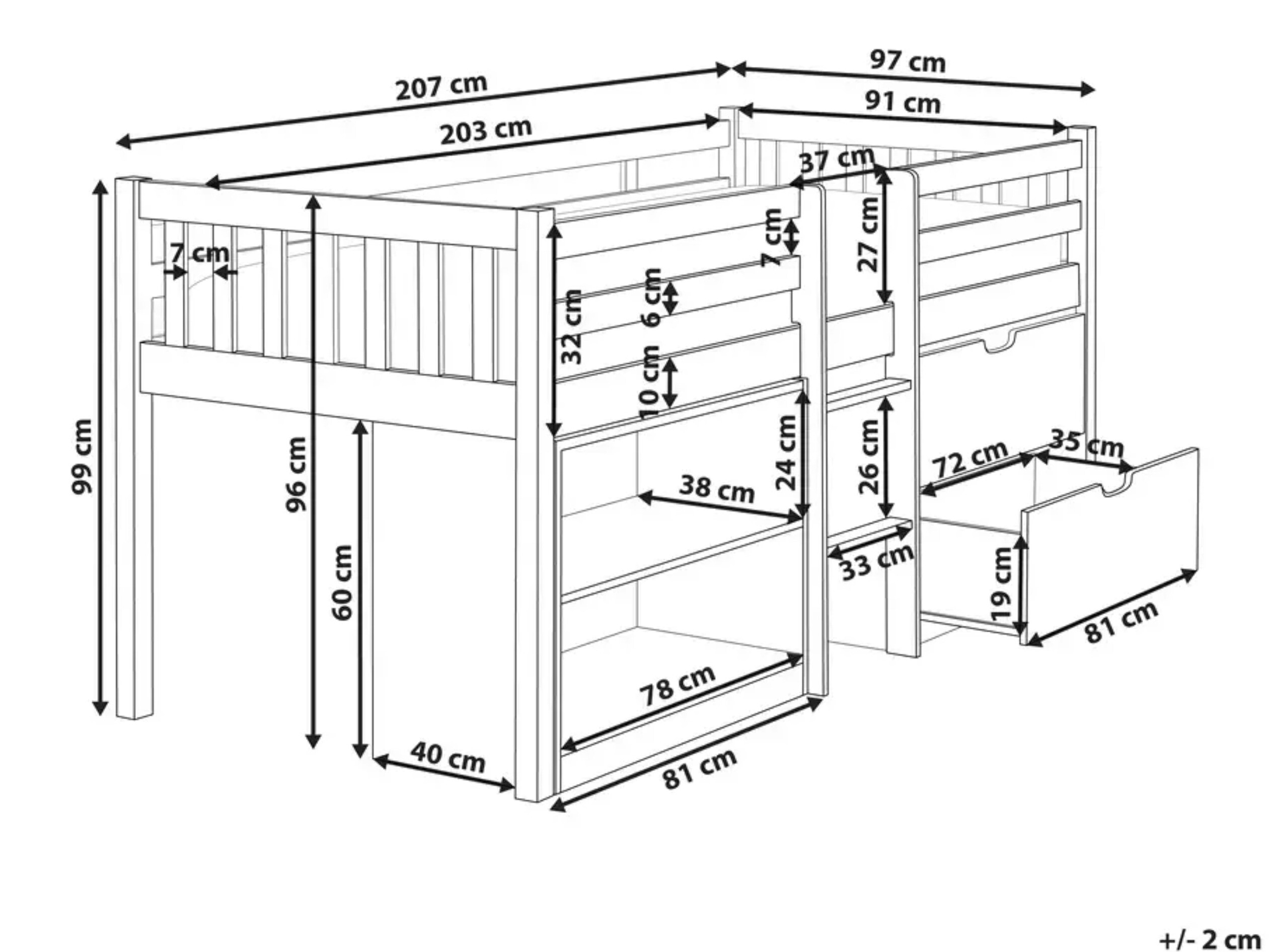 Високо легло Berwyn 2199 (Бял + Роза)