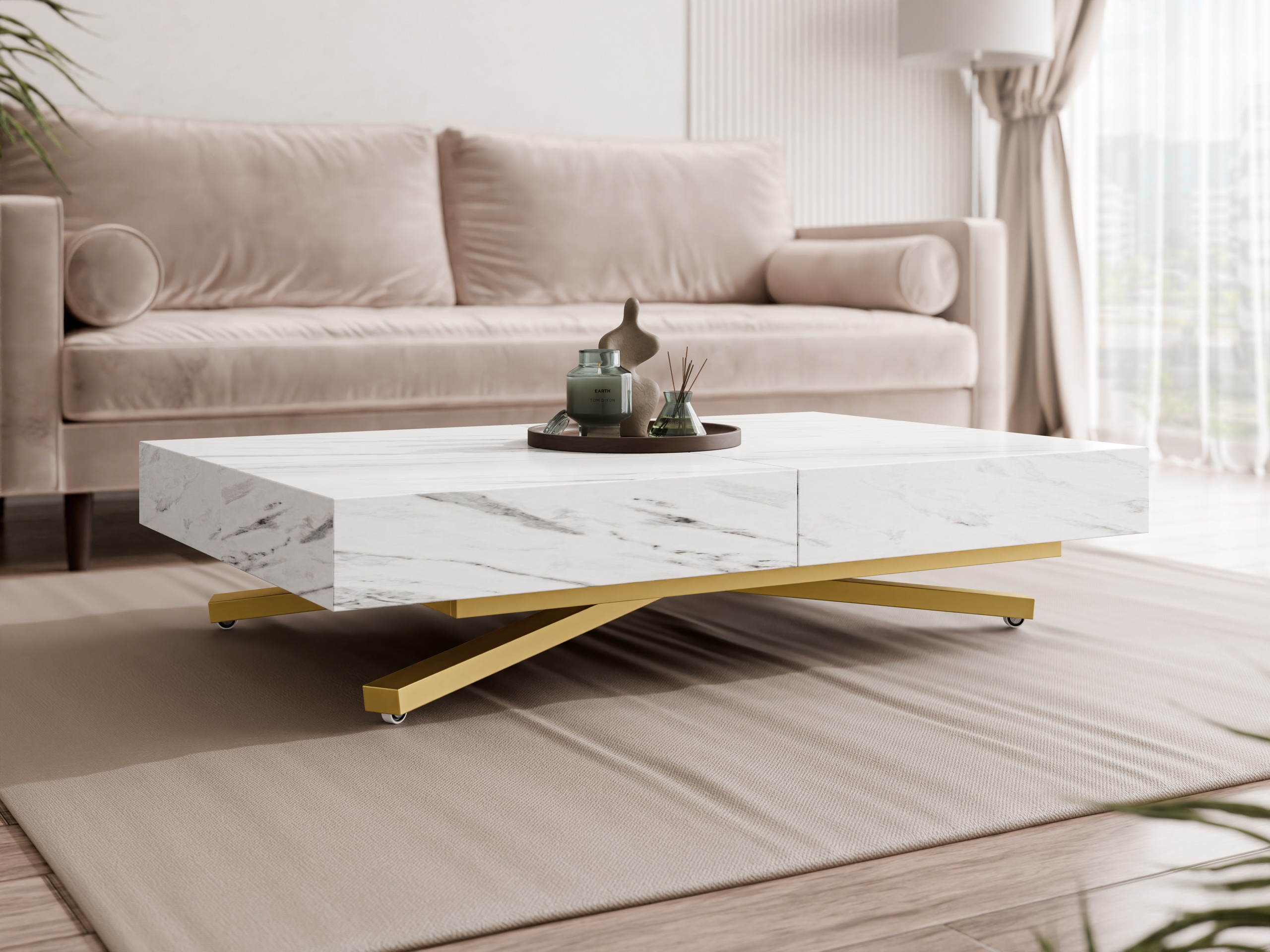 Трансформираща се масичка за кафе Oswego 178 (Бял мрамор)