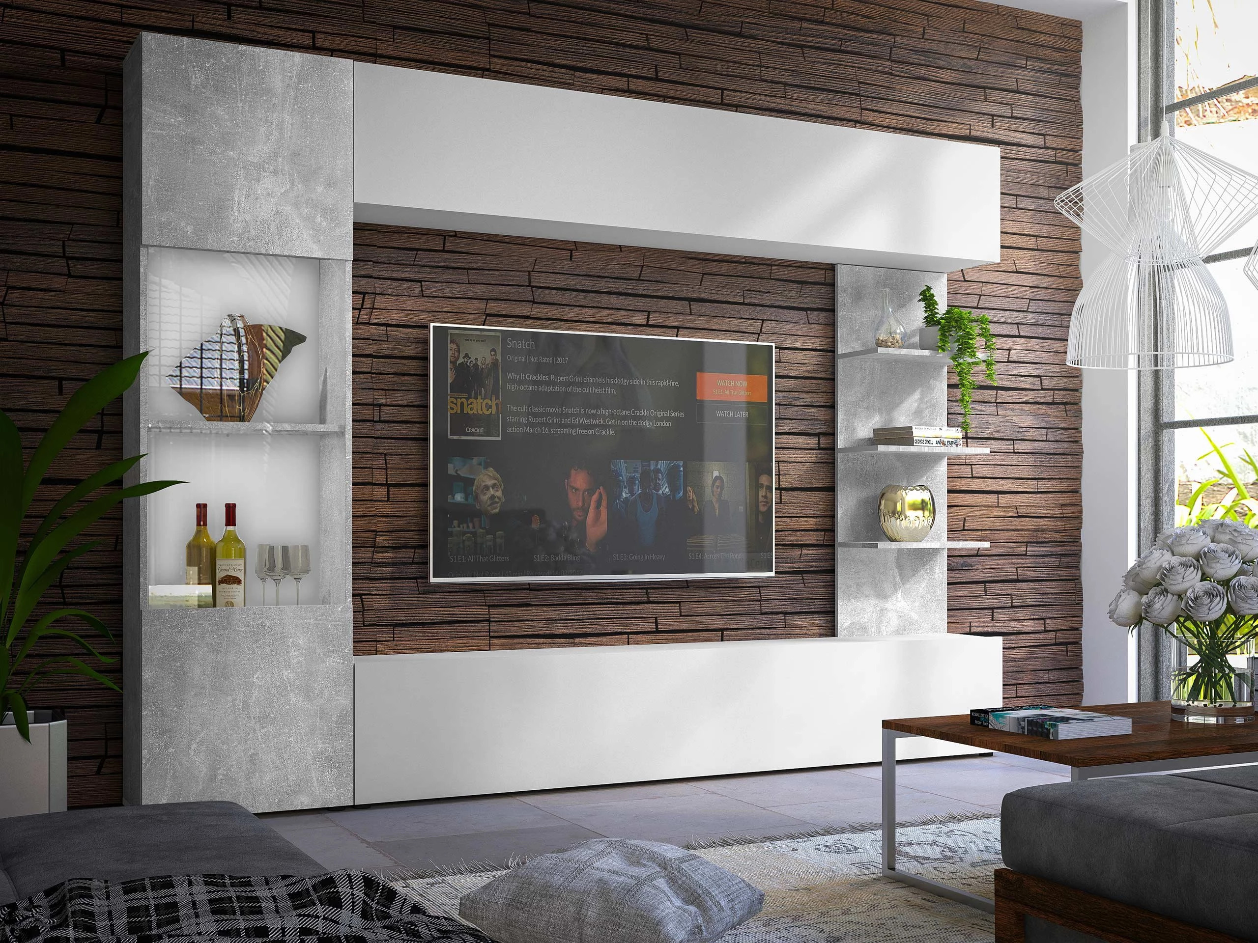 Комплект за хол Comfivo 210 (Бял + Бетон)