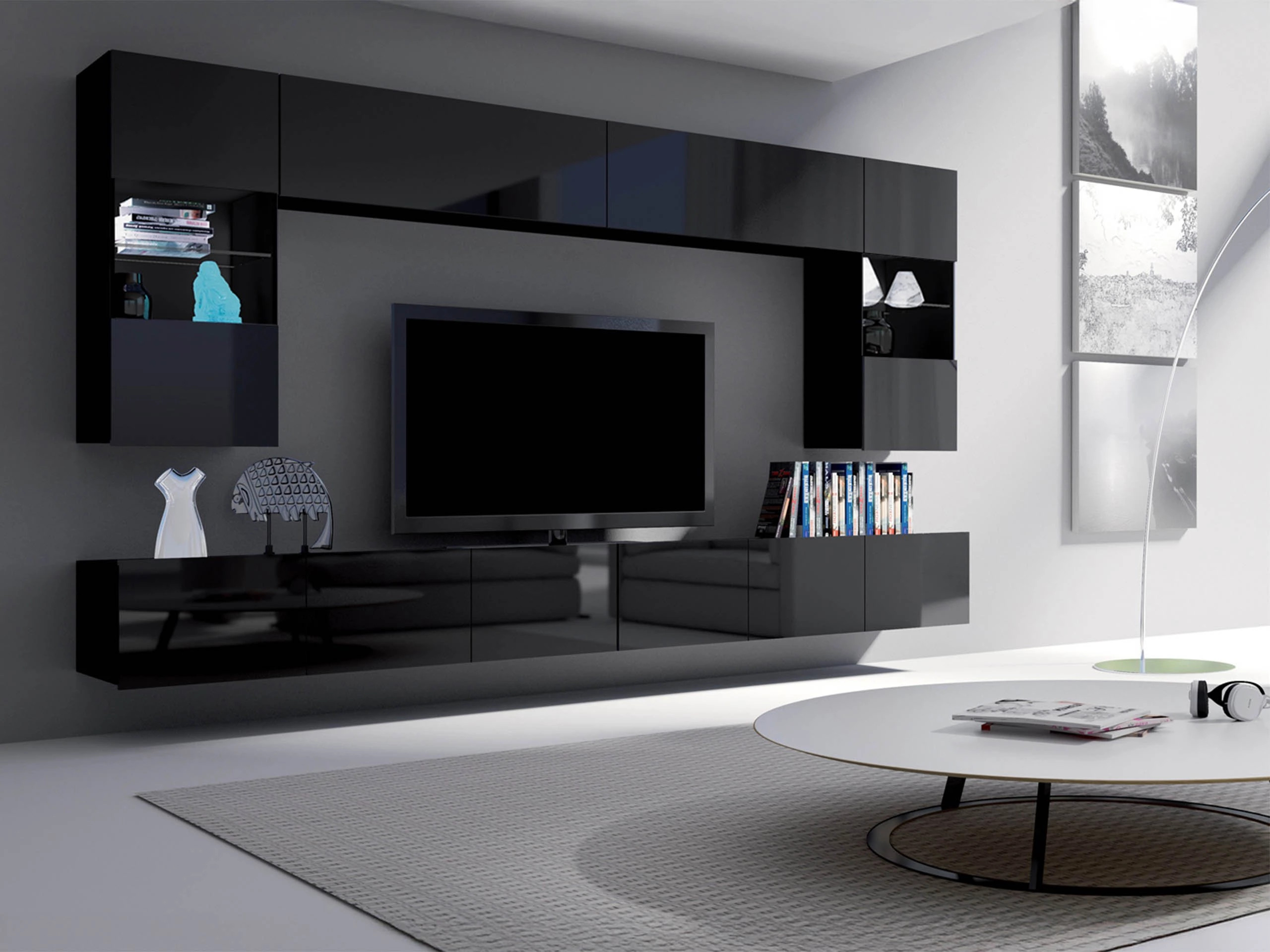 Окачен шкаф Tivdalu 101 (Черен + Черен гланц)