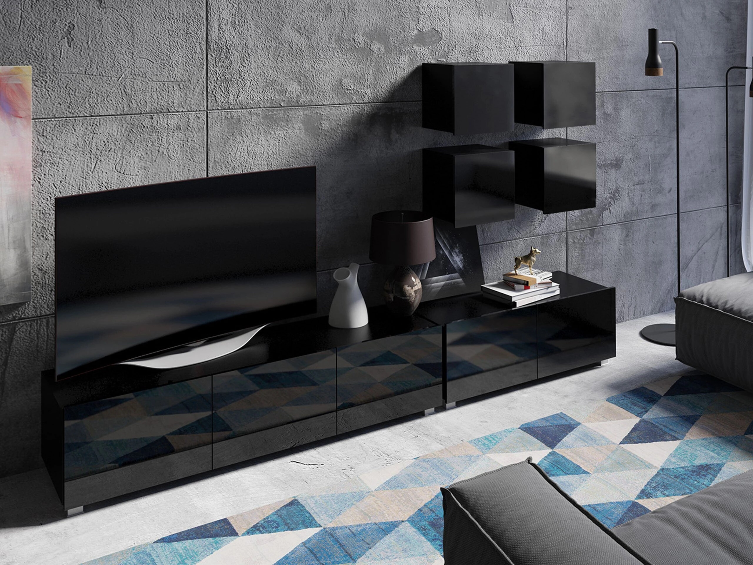 ТВ шкаф Remus I (Черен + Черен гланц)