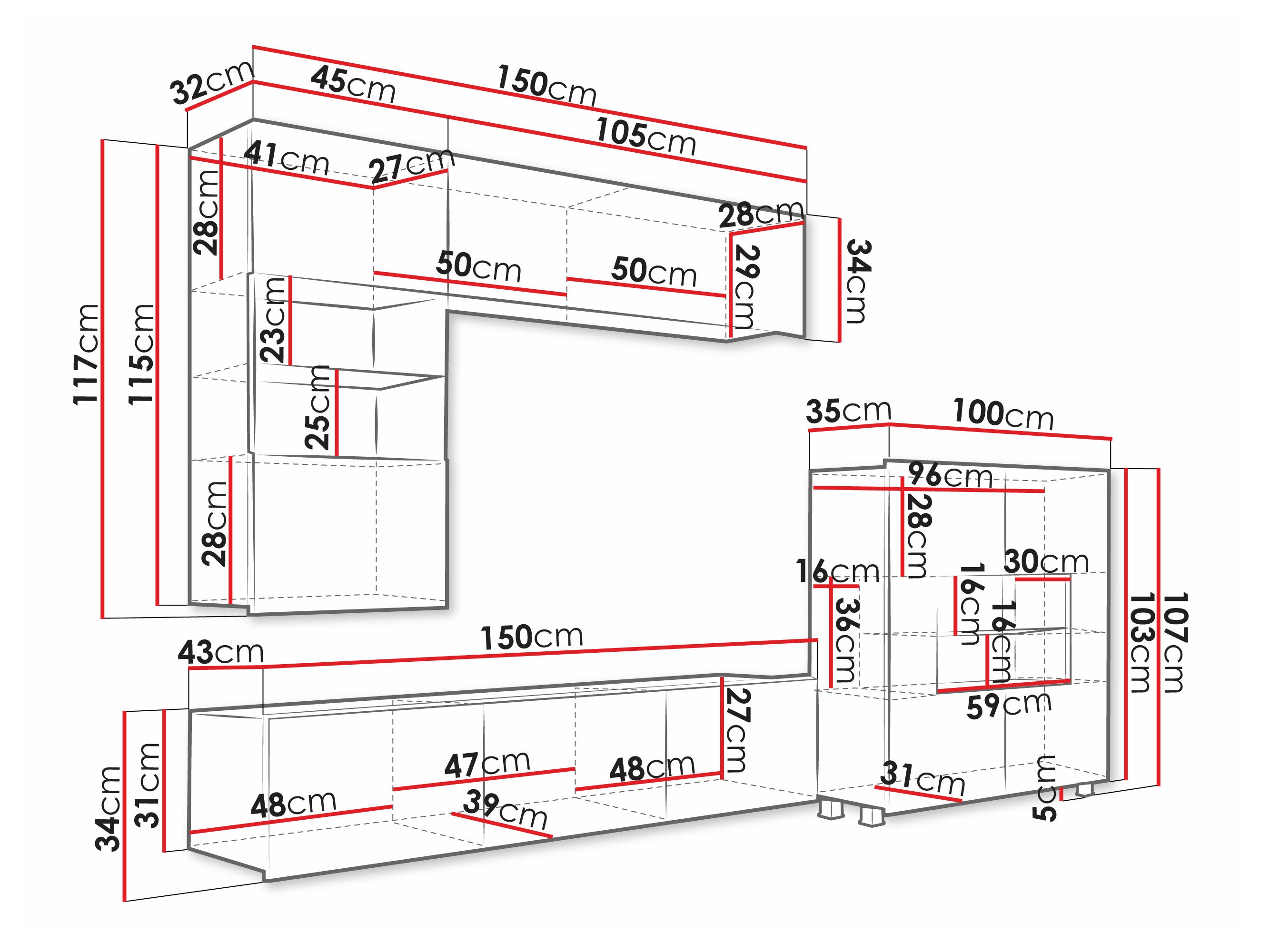 Комплект за хол Tivdalu 107 (Черен + Черен гланц)