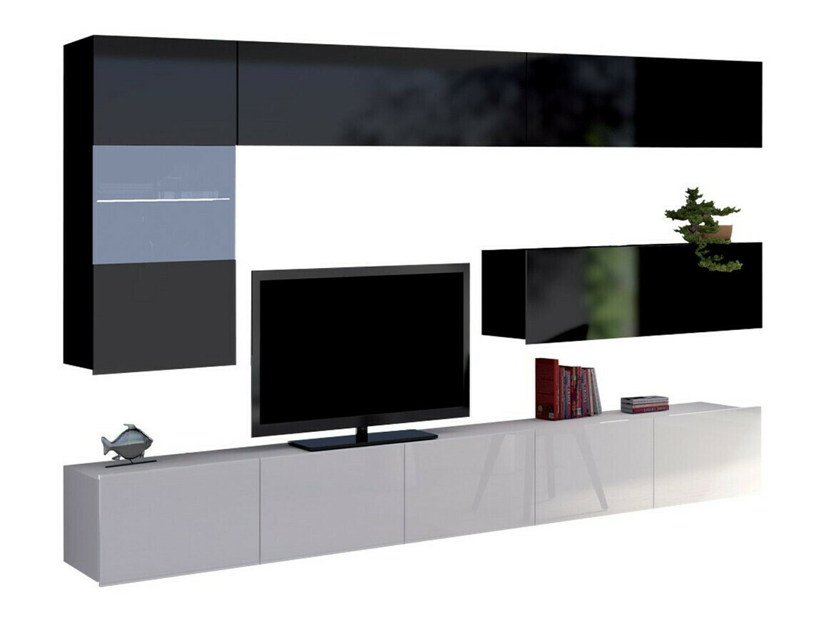 Комплект за хол Tivdalu 108 (Бял + Бял гланц + Черен + Черен гланц)