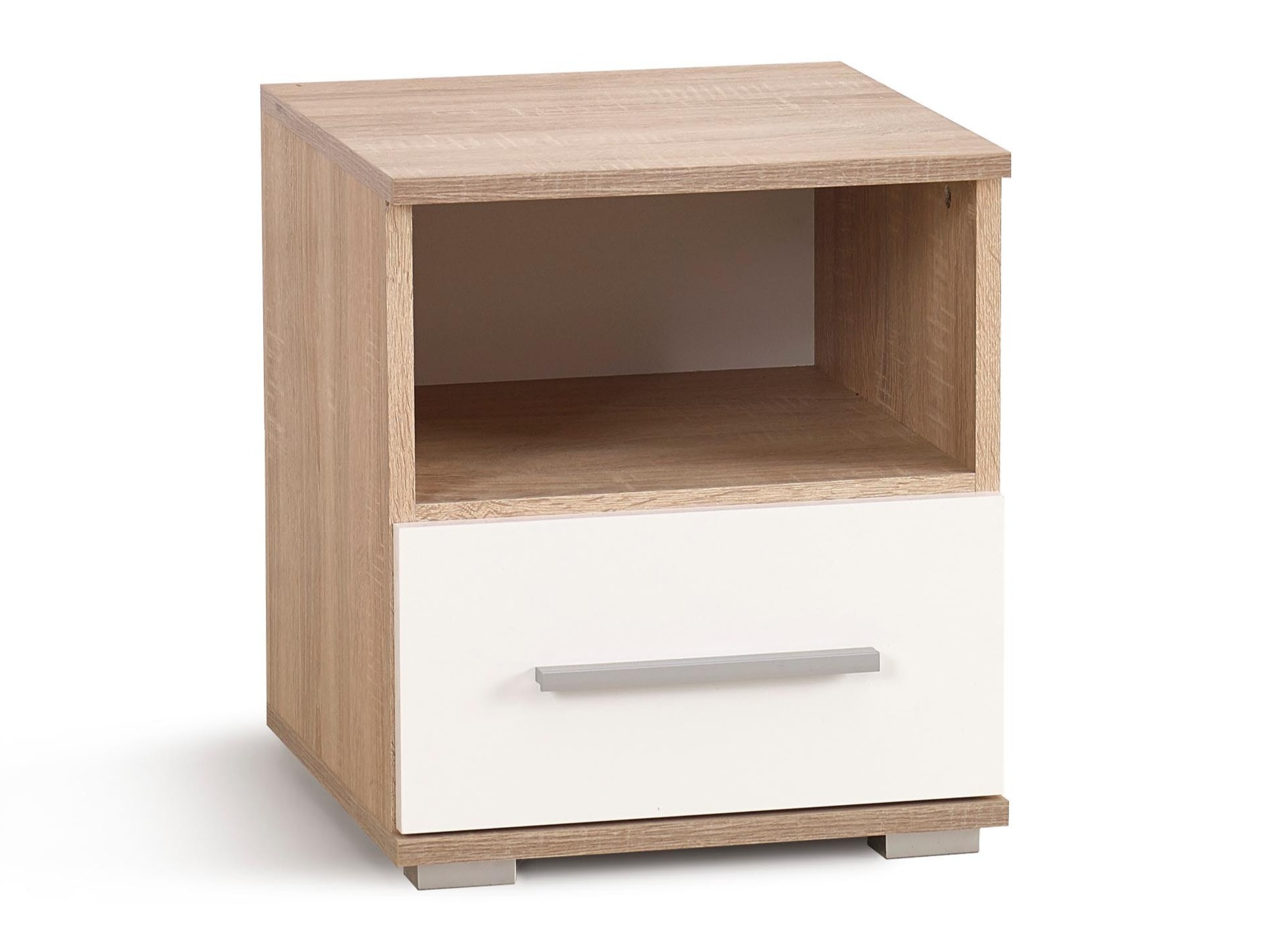 Нощно шкафче Cirveso 111 (Сонома дъб + Бял гланц)
