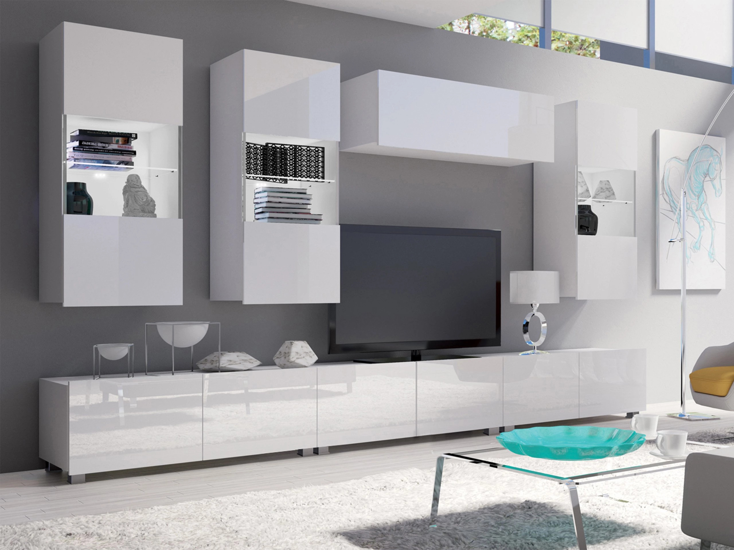 Комплект за хол Tivdalu 121 (Бял + Бял гланц)