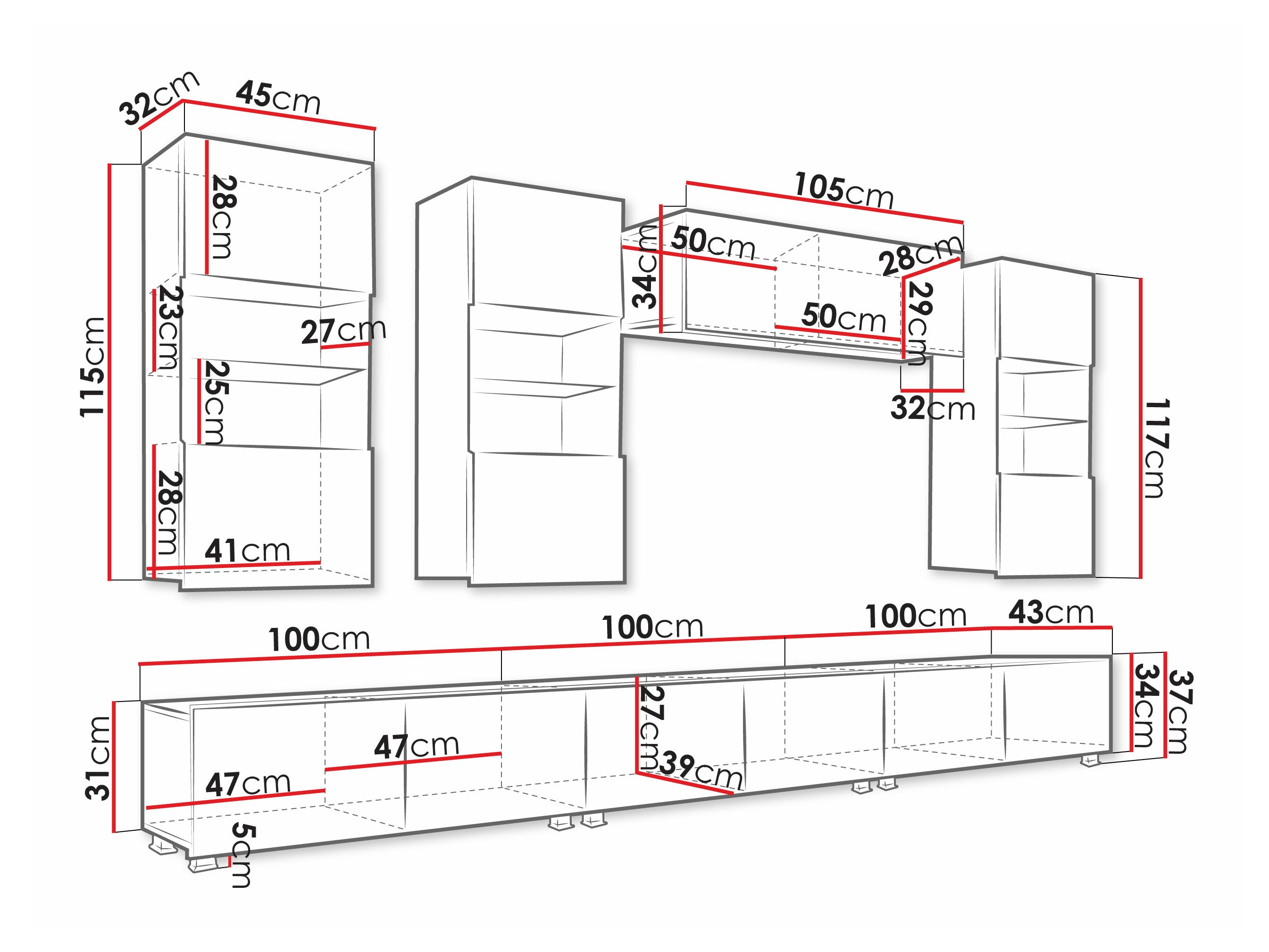 Комплект за хол Tivdalu 121 (Бял + Бял гланц)