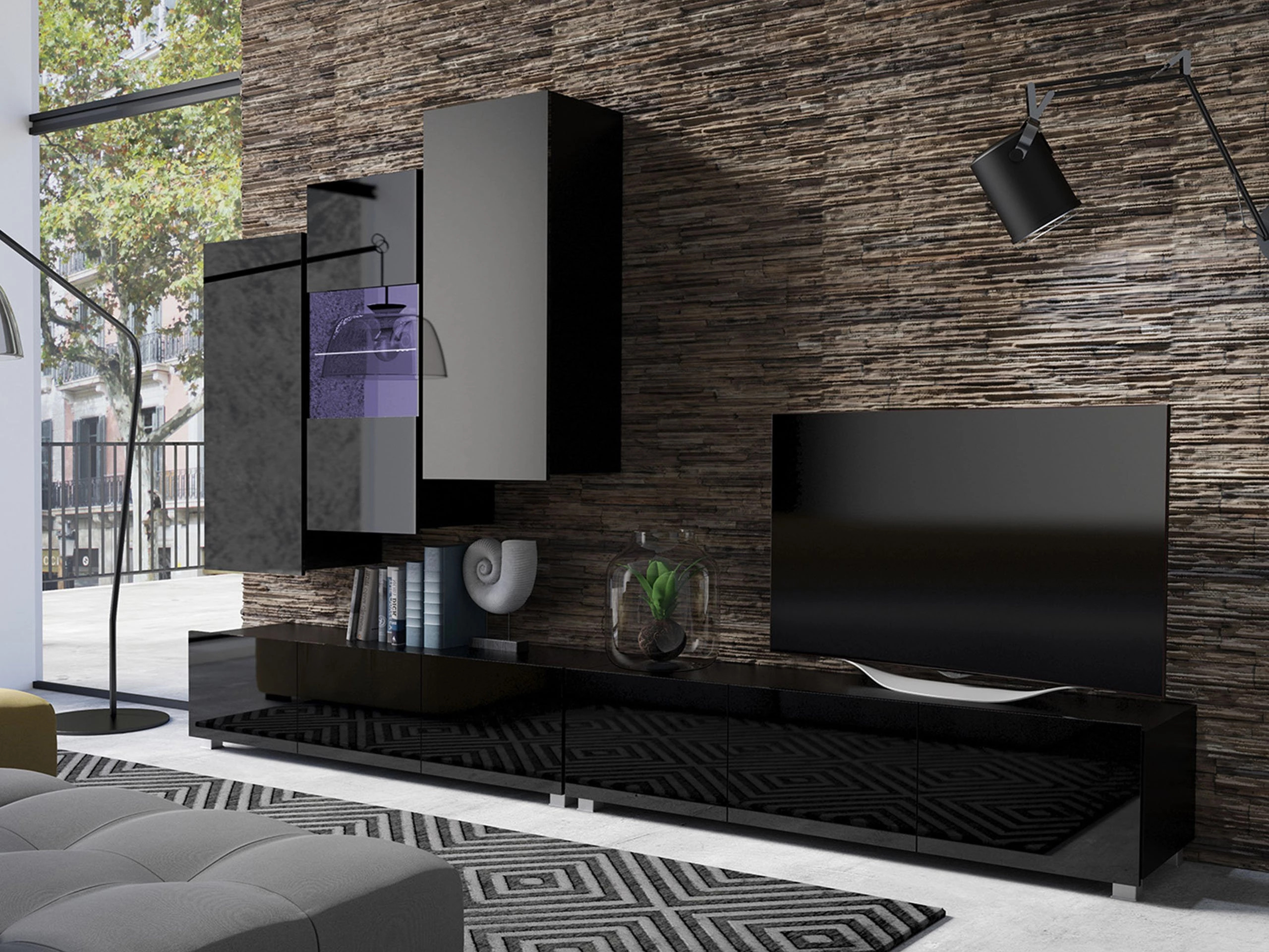 Комплект за хол Tivdalu 133 (Черен + Черен гланц)