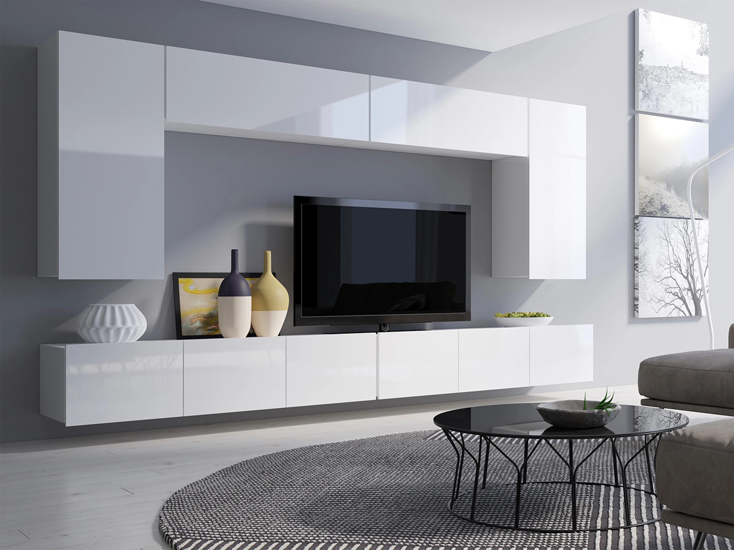 Комплект за хол Tivdalu 135 (Бял + Бял гланц)