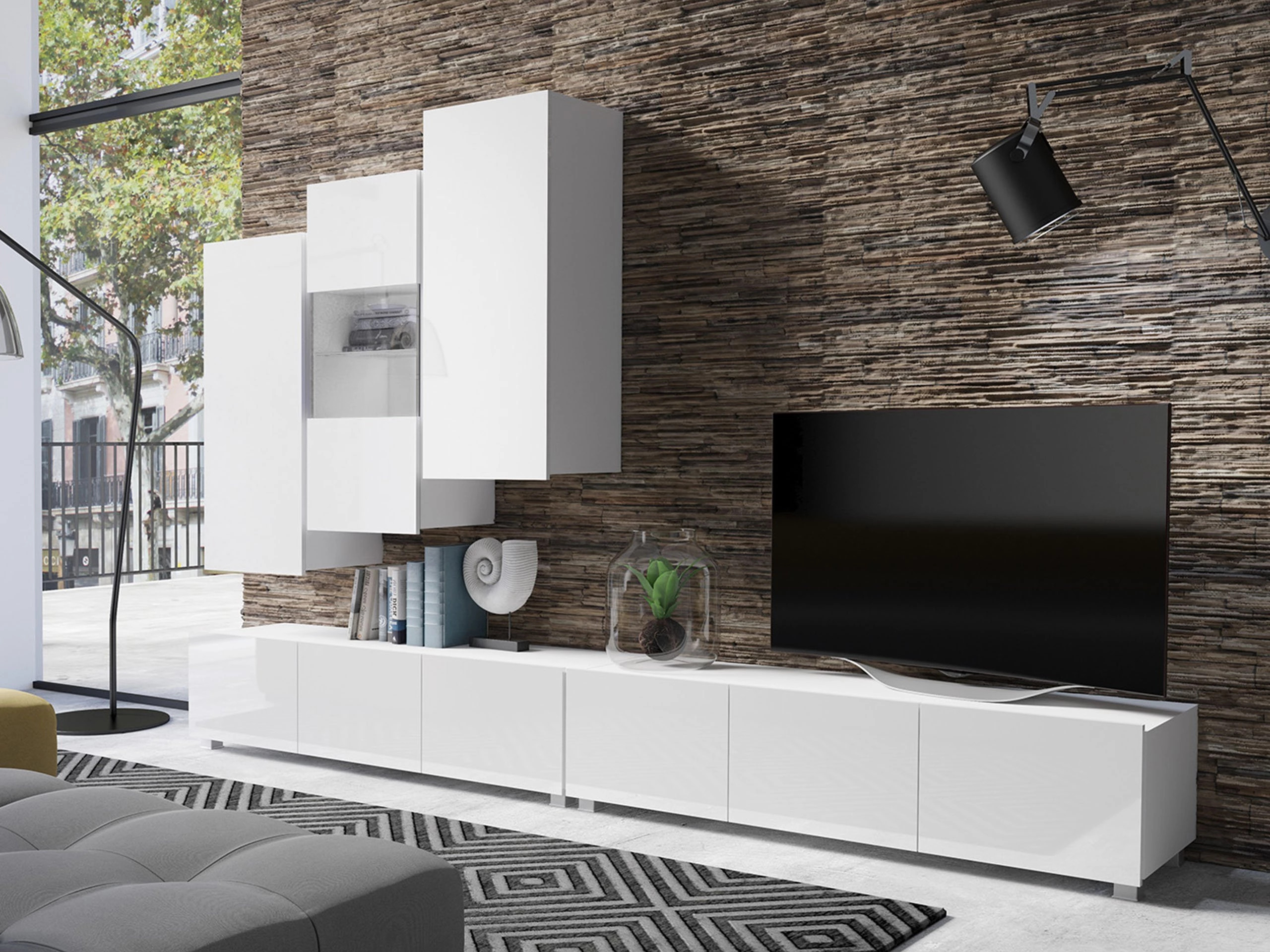 Окачен шкаф Remus III (Бял + Бял гланц)