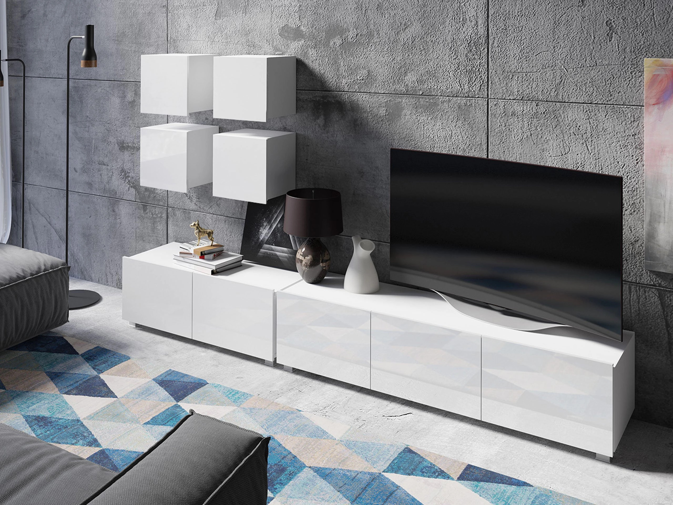 Комплект за хол Tivdalu 132 (Бял + Бял гланц)