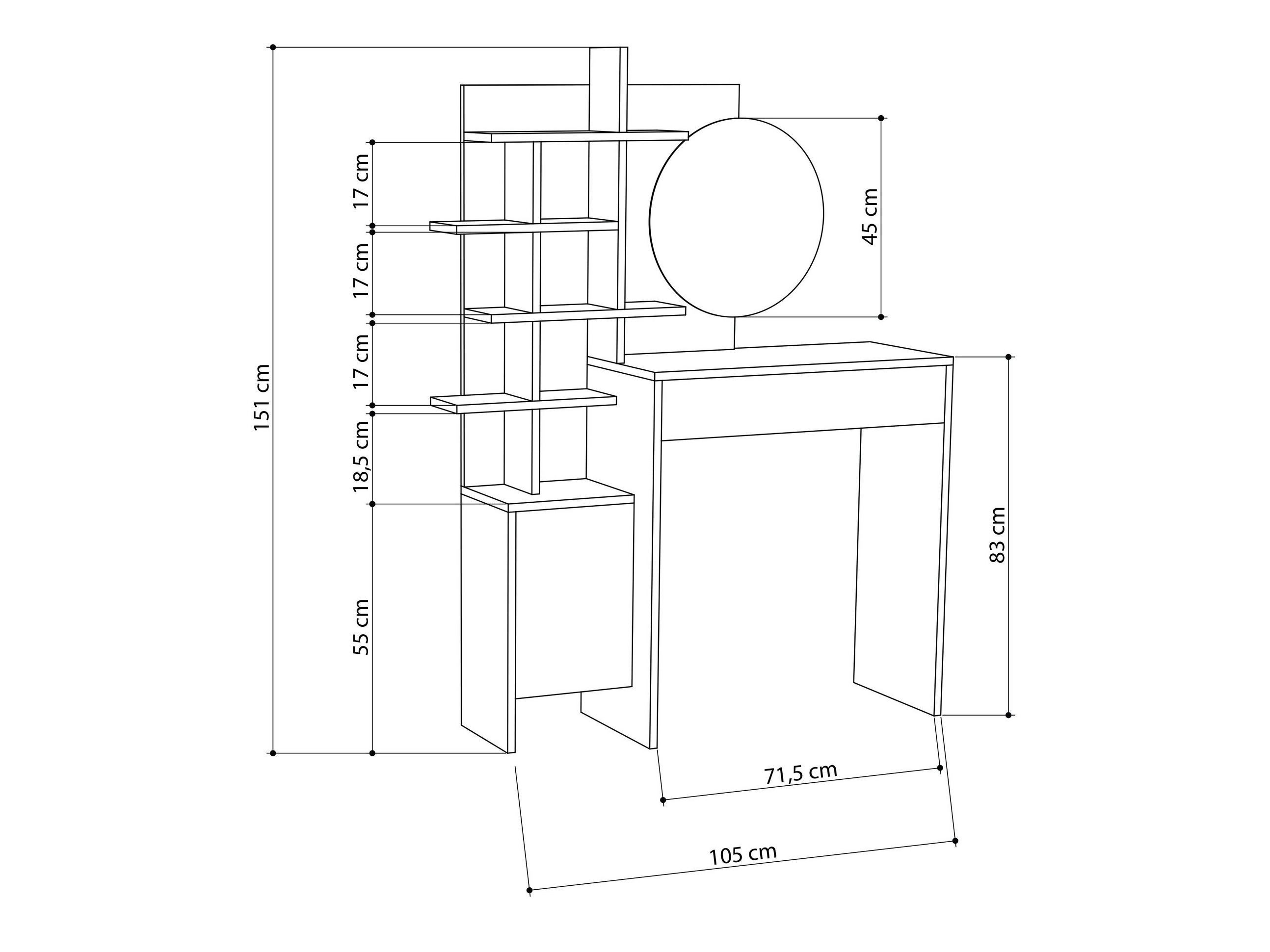 Тоалетка Kailua 220 (Бял + Дъб)
