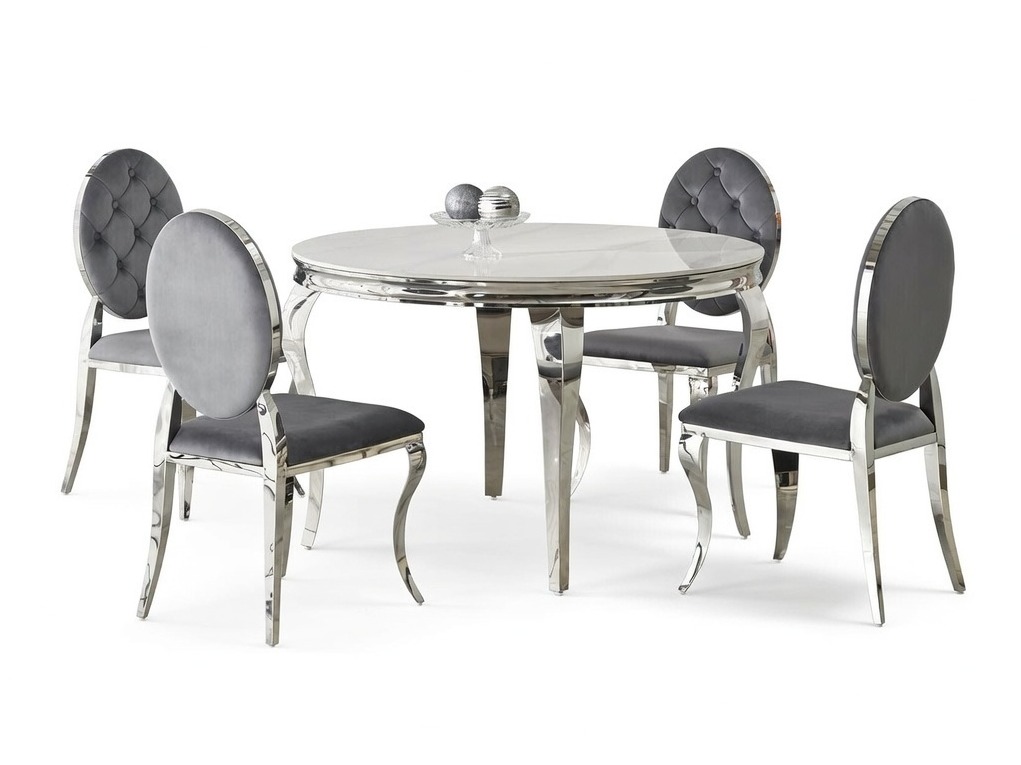 Маса и столове за трапезария Houston 1828 (Бял мрамор + Сив)